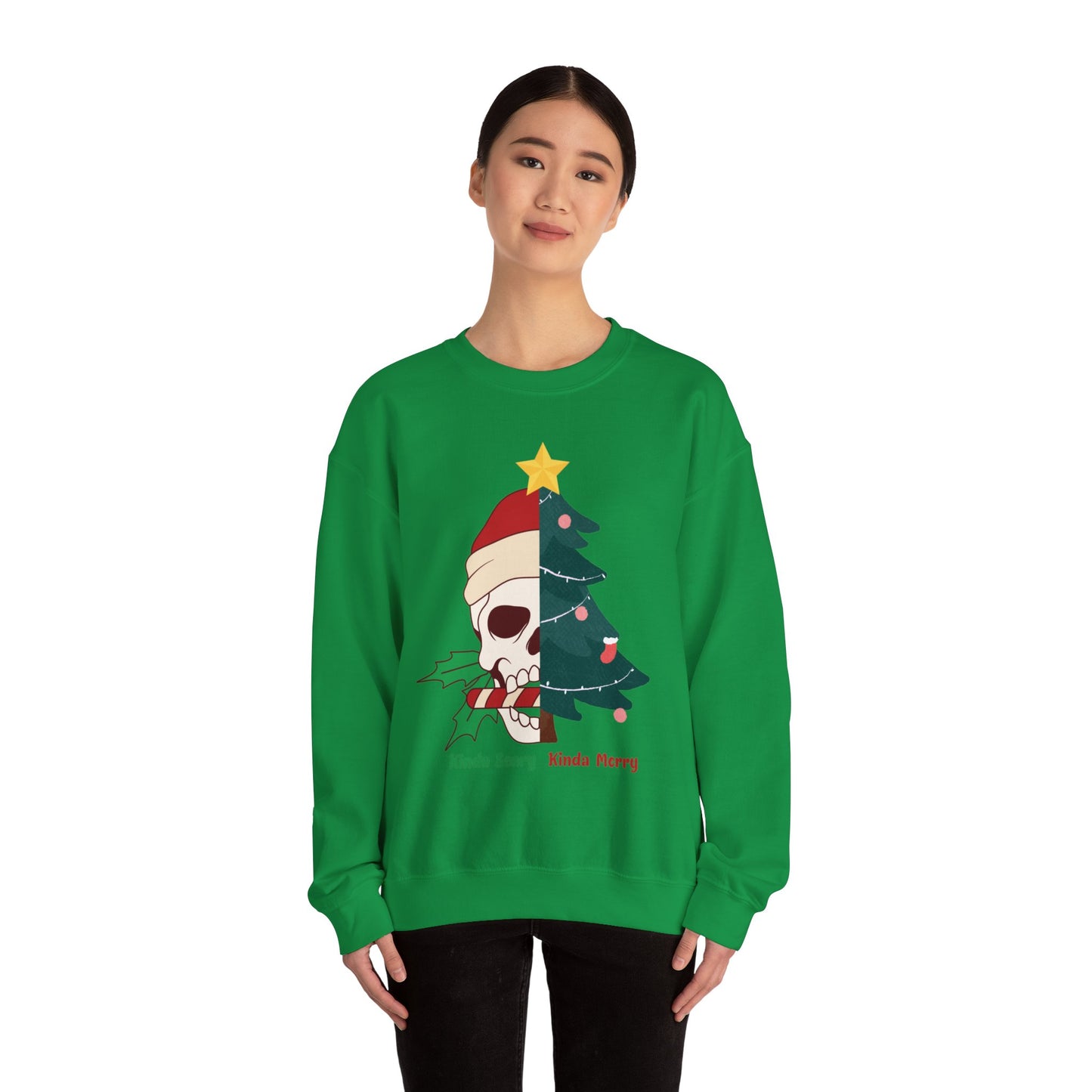 Kinda Scary Kinda Merry Crewneck, Funny Christmas Sweatshirt, Cute Spooky Season Sweater, Custom Christmas Skeleton Sweatshirt, Unisex