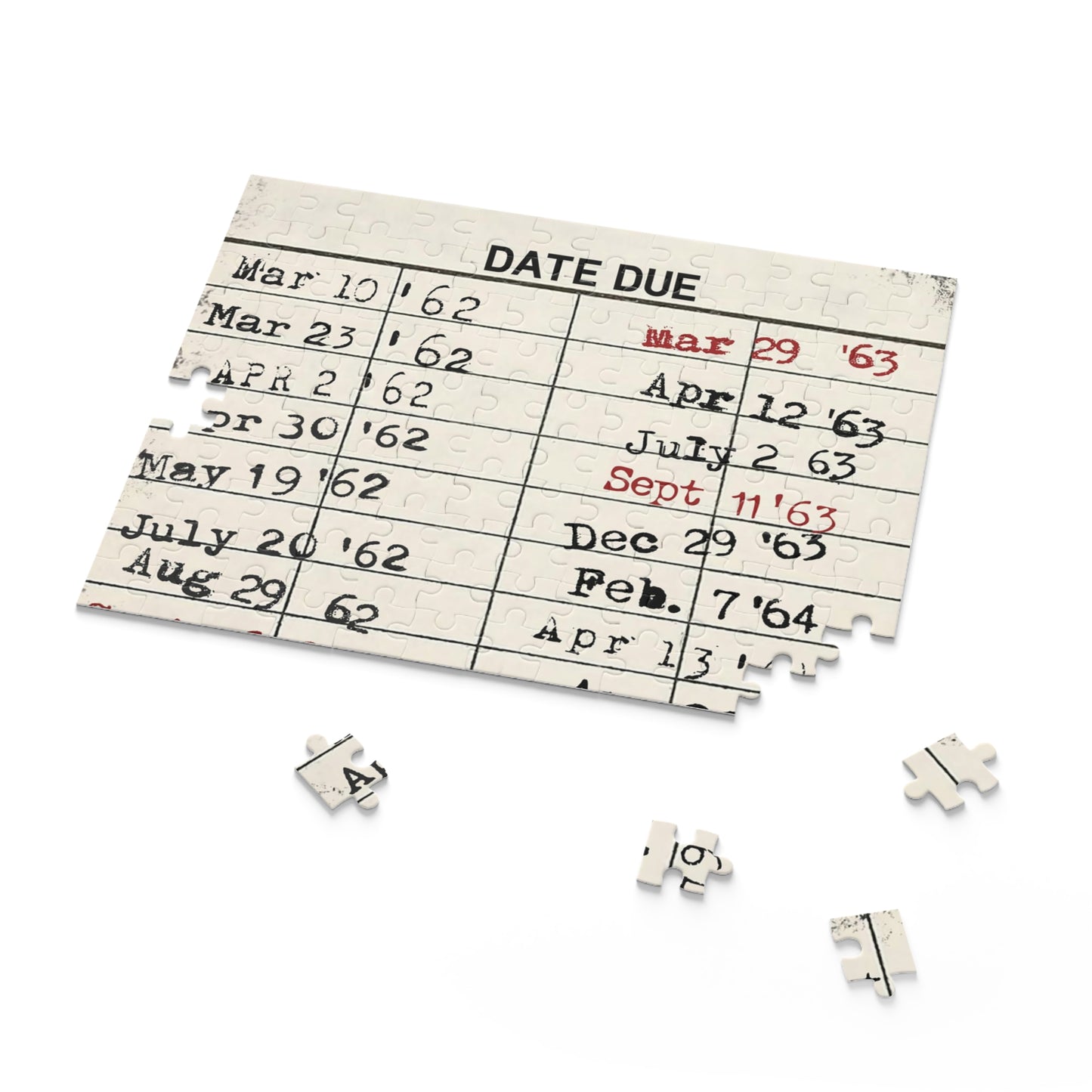 Vintage Library Due Date Card, Retro Library Puzzle (120, 252, 500-Piece), Gift for Reader, Librarian Gift, Bibliophile, Christmas Gift