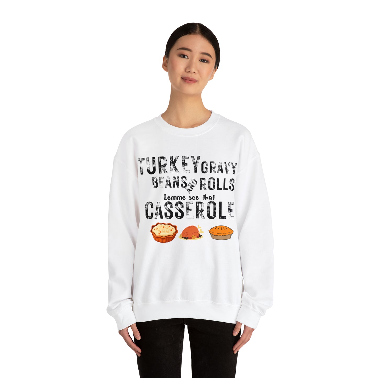Turkey Thanksgiving Unisex Crewneck Sweatshirt, Turkey Gravy Beans and Rolls, Casserole Sweatshirt