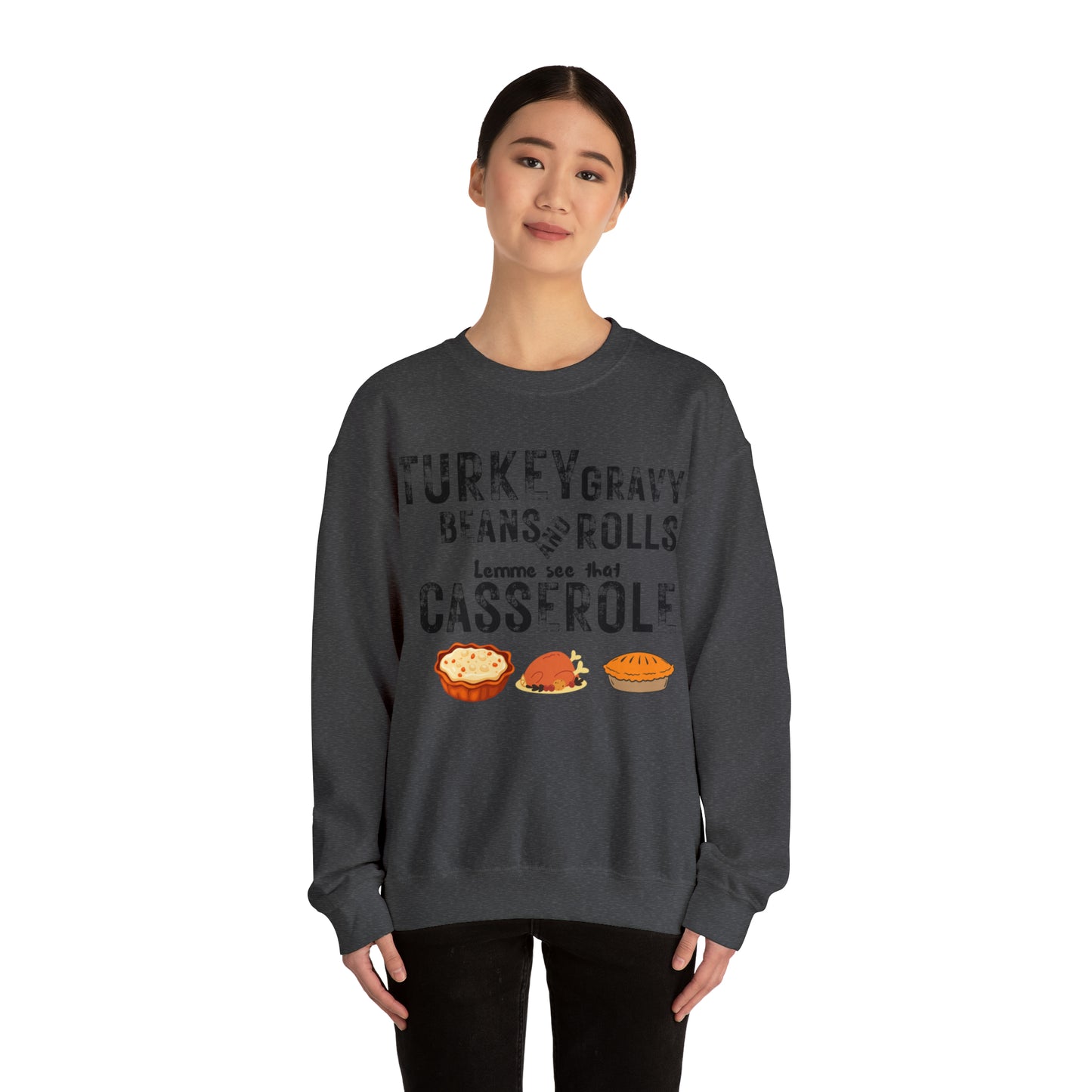 Turkey Thanksgiving Unisex Crewneck Sweatshirt, Turkey Gravy Beans and Rolls, Casserole Sweatshirt