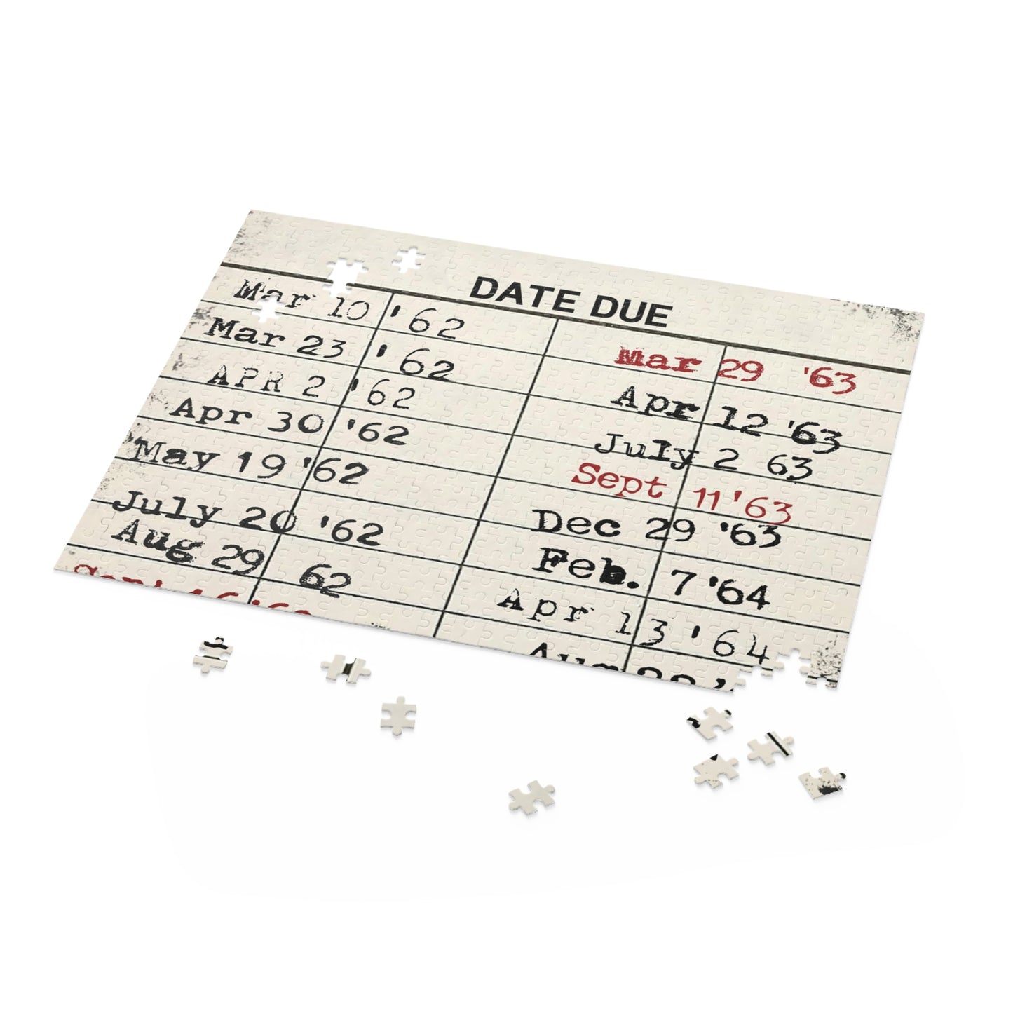 Vintage Library Due Date Card, Retro Library Puzzle (120, 252, 500-Piece), Gift for Reader, Librarian Gift, Bibliophile, Christmas Gift