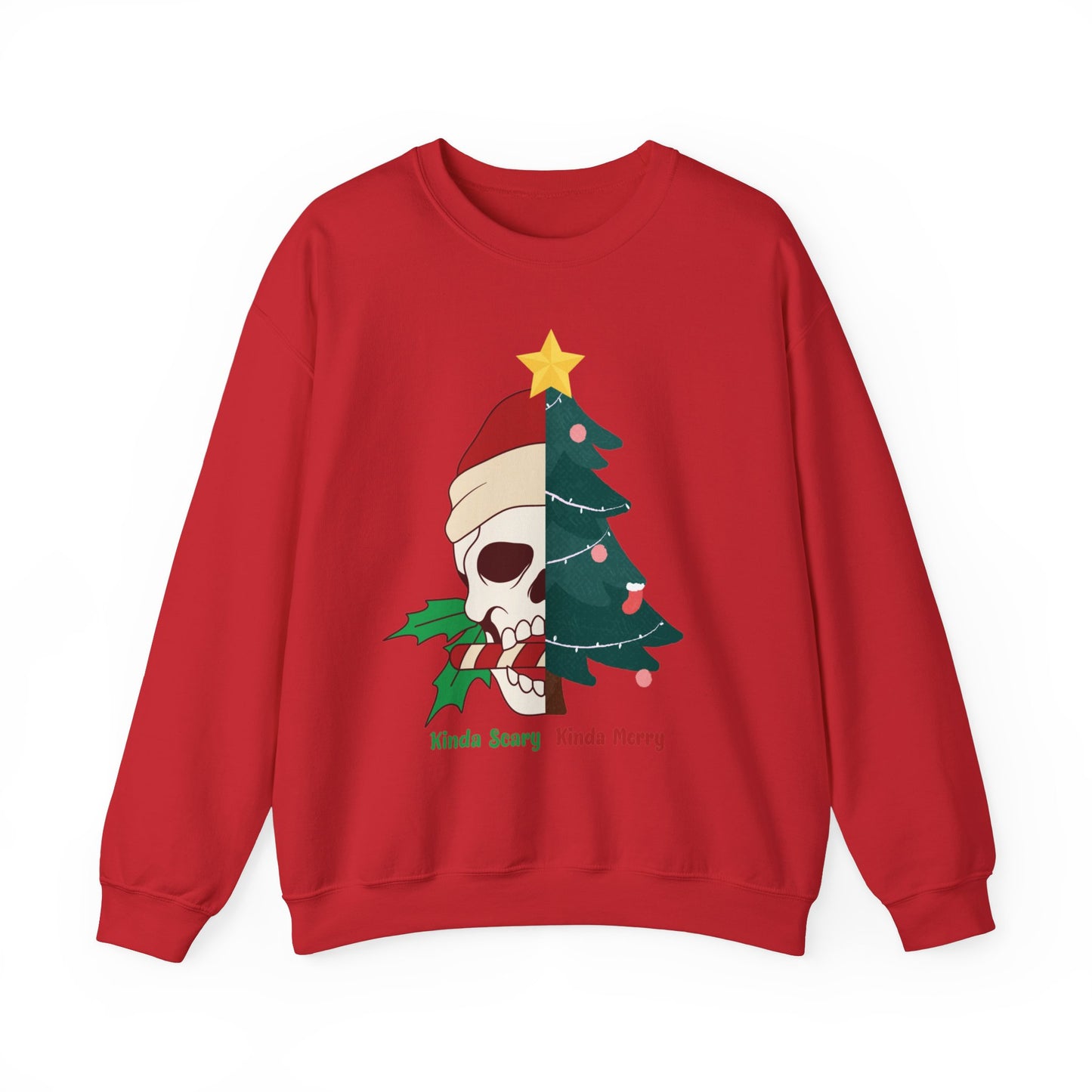 Kinda Scary Kinda Merry Crewneck, Funny Christmas Sweatshirt, Cute Spooky Season Sweater, Custom Christmas Skeleton Sweatshirt, Unisex