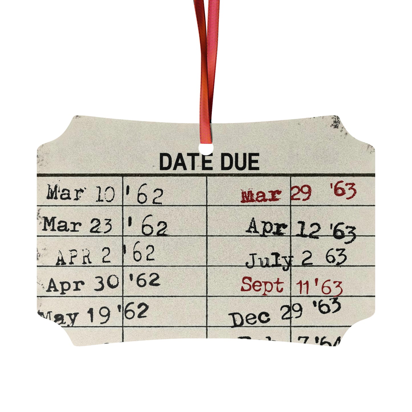Christmas Vintage Library Due Date Aluminum Ornament (1pc, 5pcs, 10pcs, 20pcs), Retro library, Librarian Ornament, Christmas Tree Decoration