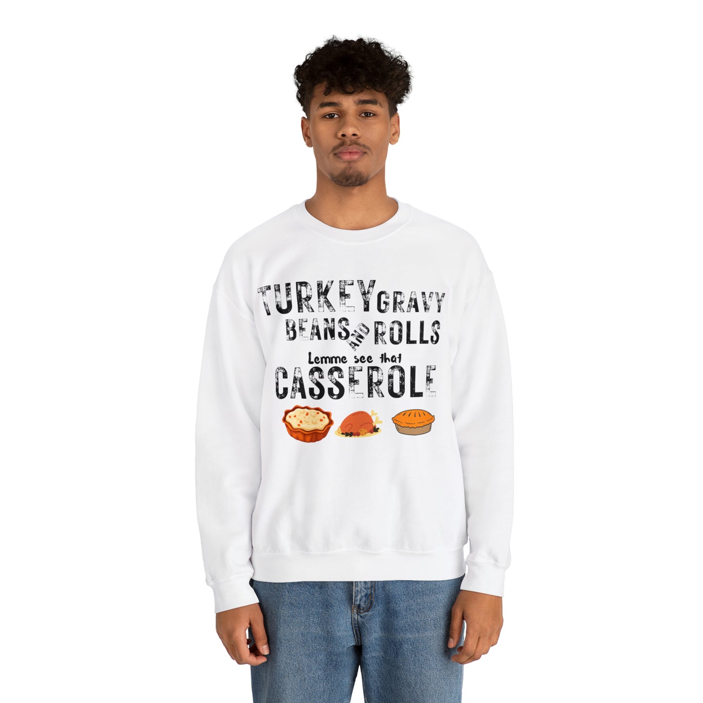 Turkey Thanksgiving Unisex Crewneck Sweatshirt, Turkey Gravy Beans and Rolls, Casserole Sweatshirt