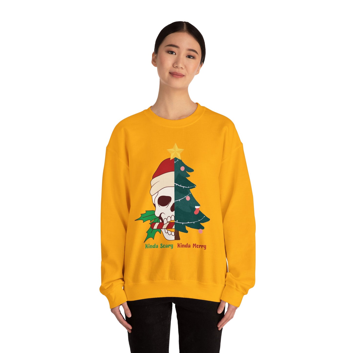 Kinda Scary Kinda Merry Crewneck, Funny Christmas Sweatshirt, Cute Spooky Season Sweater, Custom Christmas Skeleton Sweatshirt, Unisex