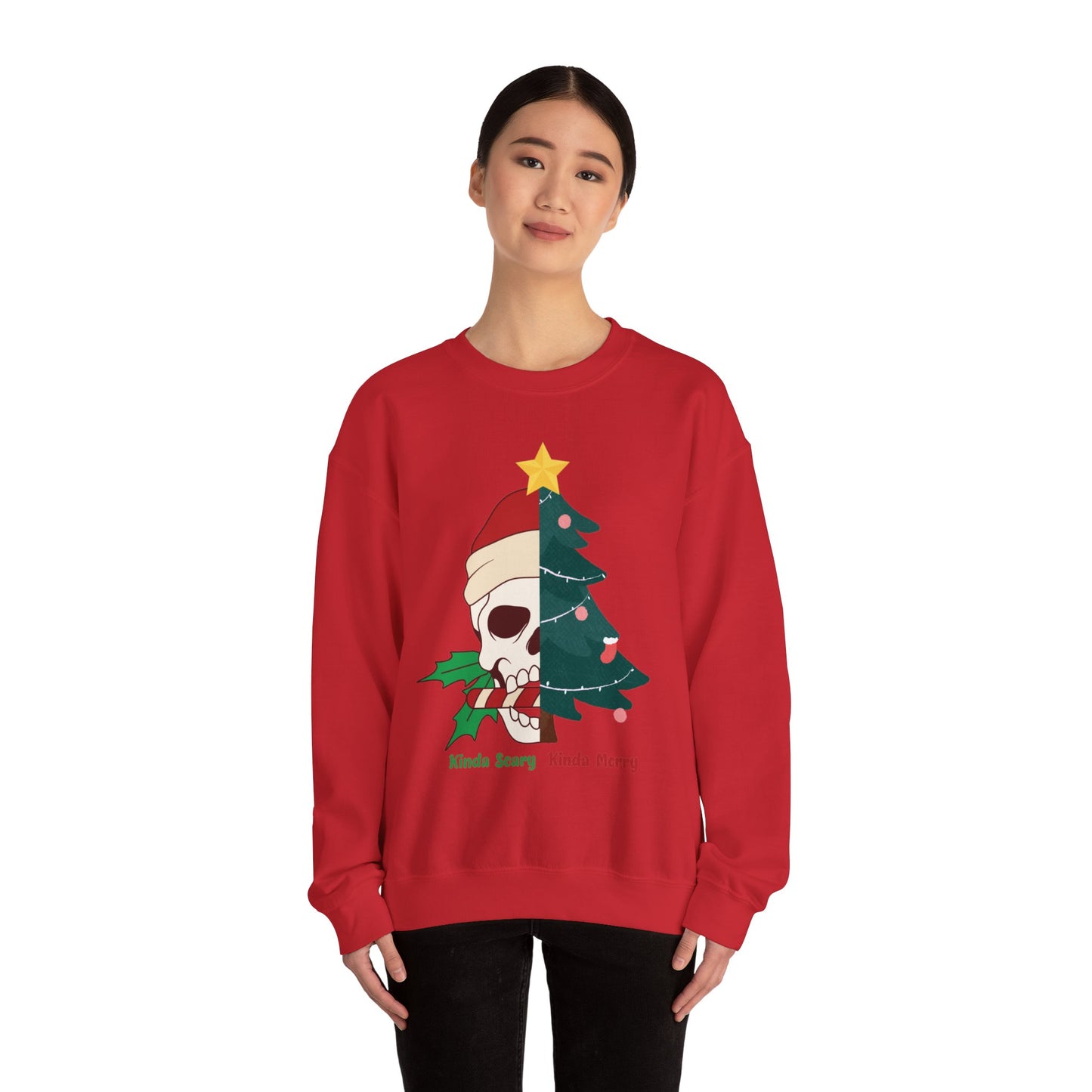Kinda Scary Kinda Merry Crewneck, Funny Christmas Sweatshirt, Cute Spooky Season Sweater, Custom Christmas Skeleton Sweatshirt, Unisex
