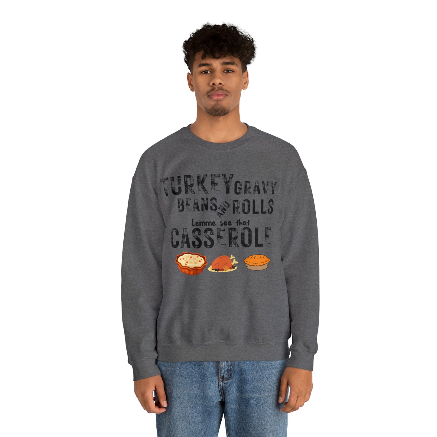 Turkey Thanksgiving Unisex Crewneck Sweatshirt, Turkey Gravy Beans and Rolls, Casserole Sweatshirt