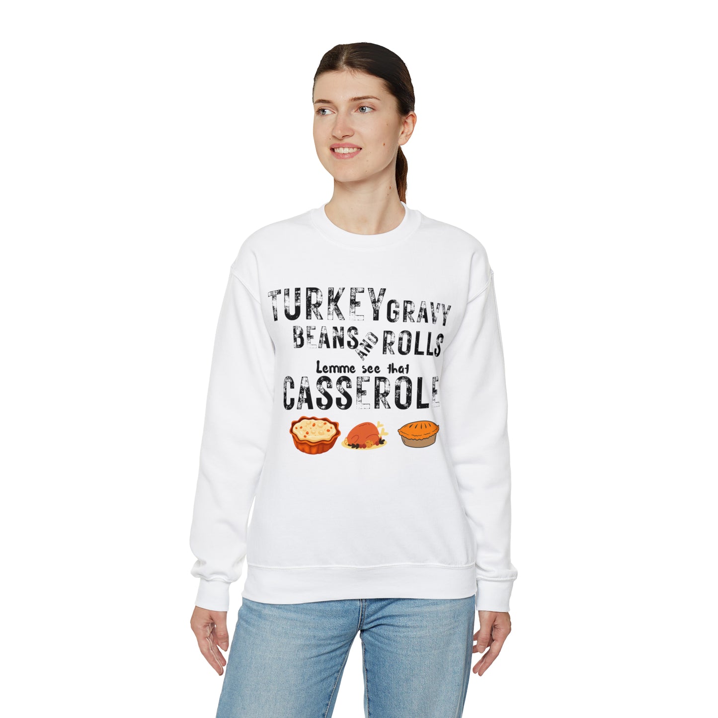 Turkey Thanksgiving Unisex Crewneck Sweatshirt, Turkey Gravy Beans and Rolls, Casserole Sweatshirt