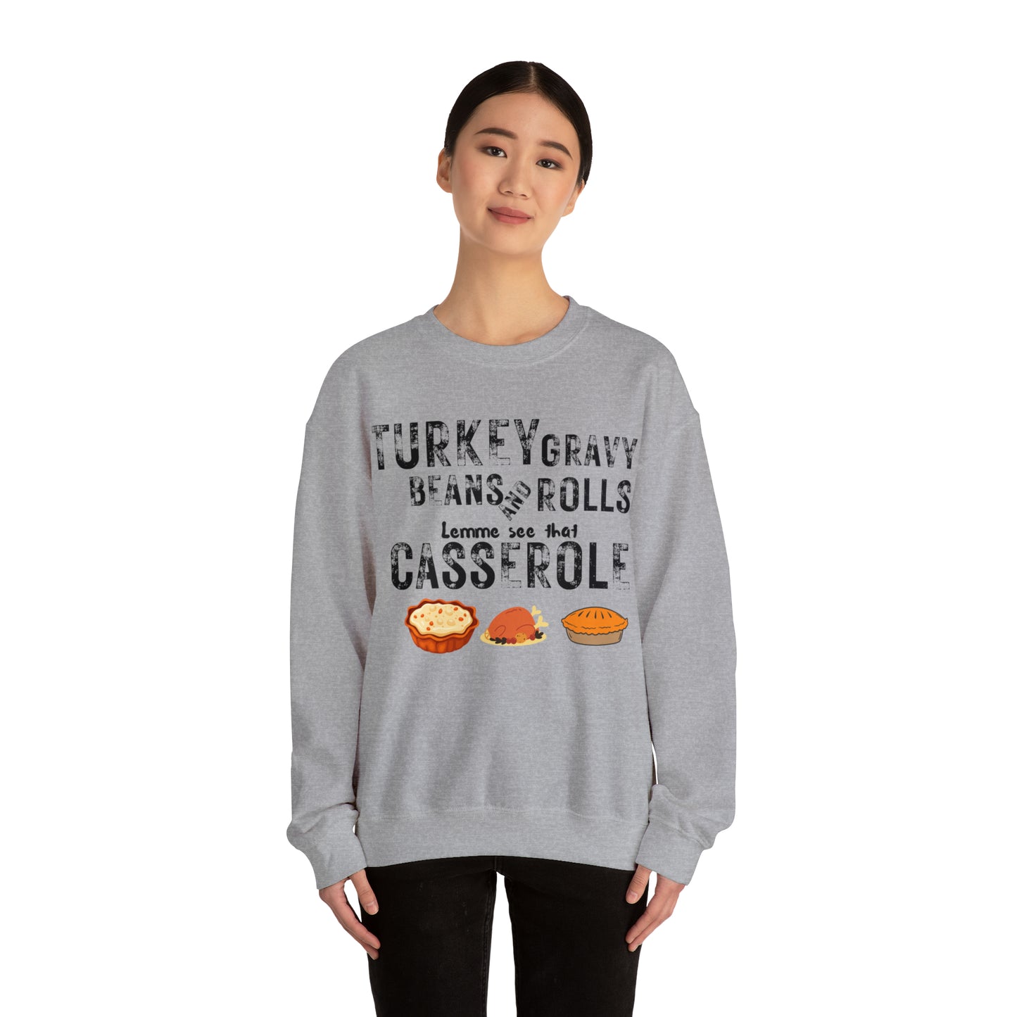 Turkey Thanksgiving Unisex Crewneck Sweatshirt, Turkey Gravy Beans and Rolls, Casserole Sweatshirt