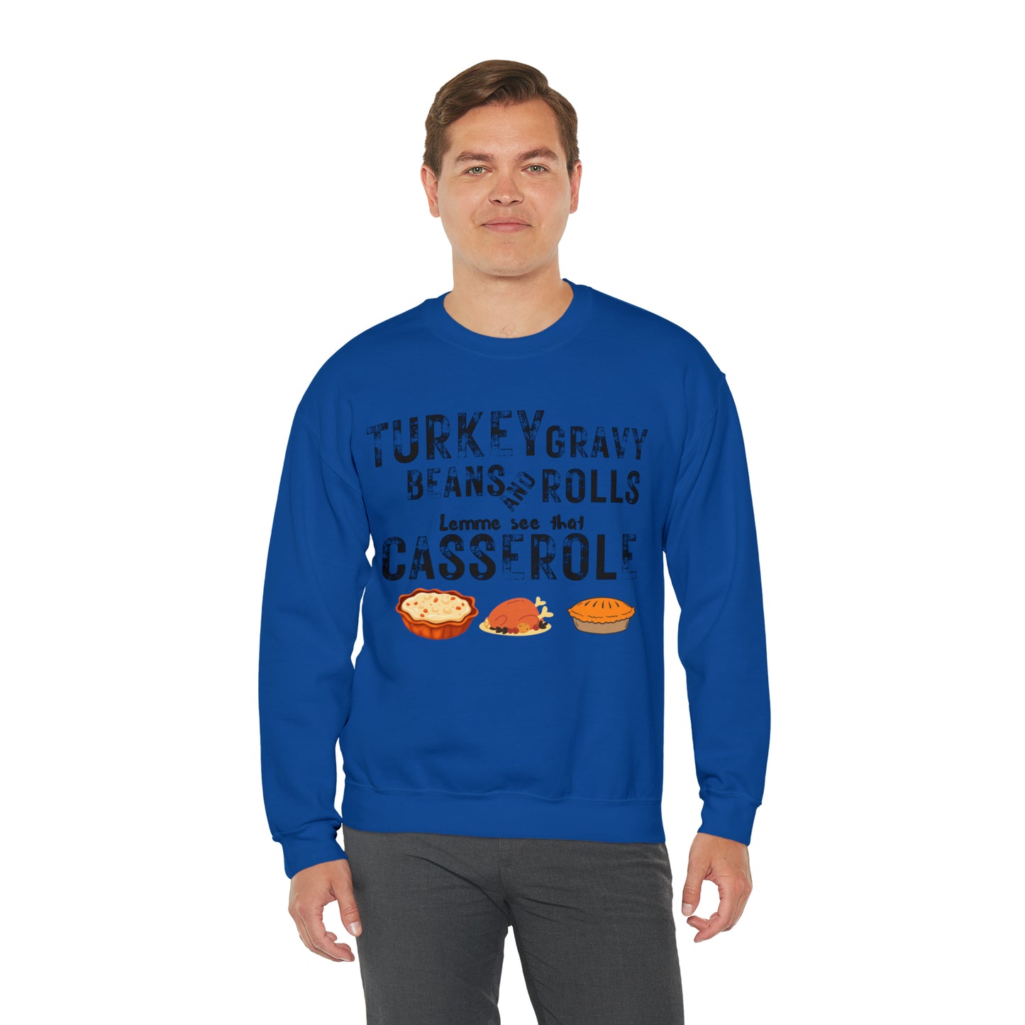Turkey Thanksgiving Unisex Crewneck Sweatshirt, Turkey Gravy Beans and Rolls, Casserole Sweatshirt