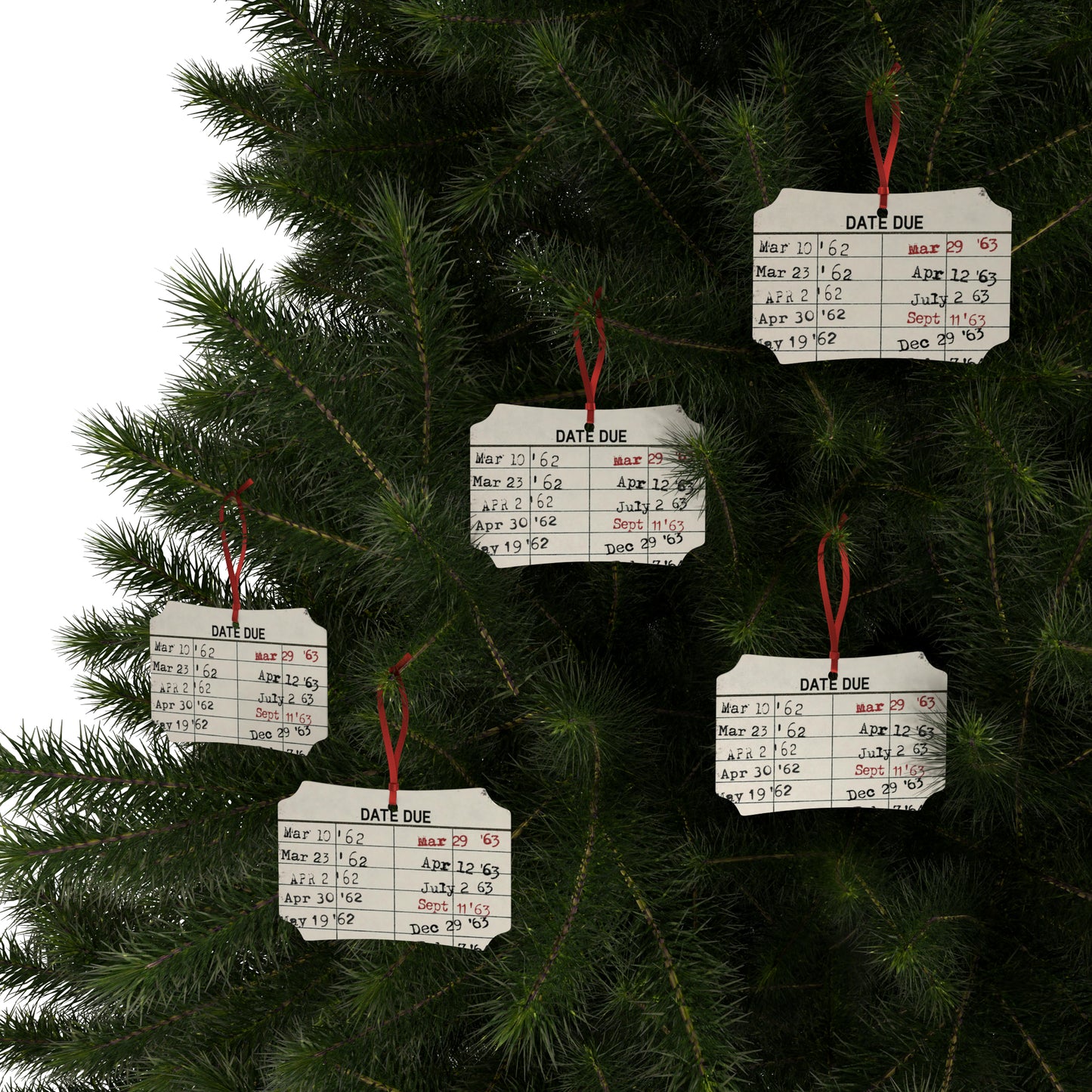 Christmas Vintage Library Due Date Aluminum Ornament (1pc, 5pcs, 10pcs, 20pcs), Retro library, Librarian Ornament, Christmas Tree Decoration