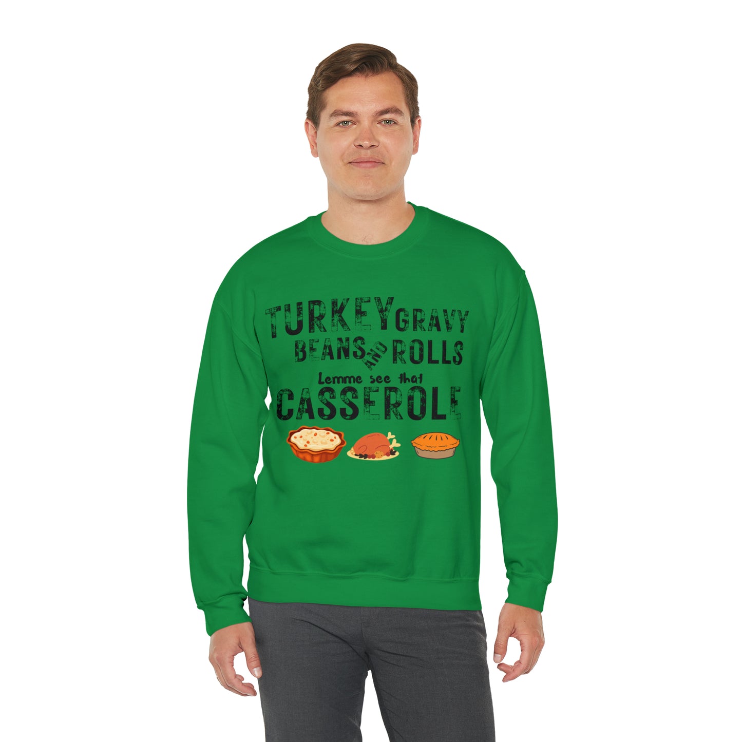 Turkey Thanksgiving Unisex Crewneck Sweatshirt, Turkey Gravy Beans and Rolls, Casserole Sweatshirt