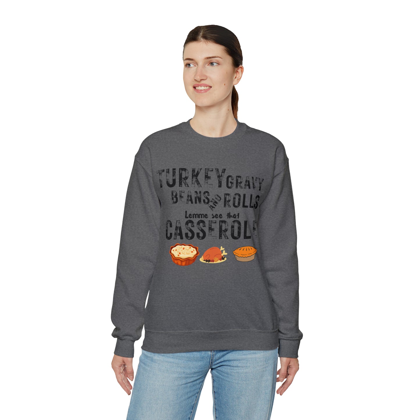 Turkey Thanksgiving Unisex Crewneck Sweatshirt, Turkey Gravy Beans and Rolls, Casserole Sweatshirt