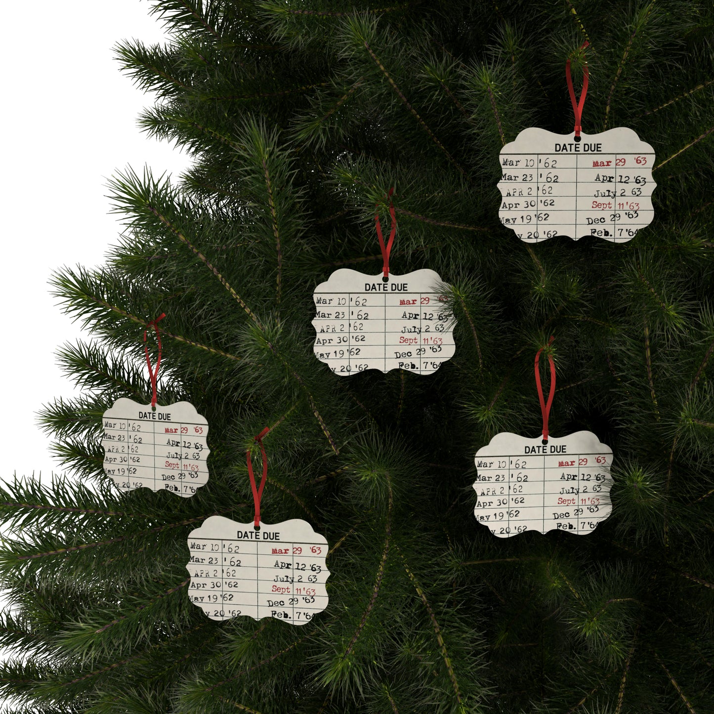 Christmas Vintage Library Due Date Aluminum Ornament (1pc, 5pcs, 10pcs, 20pcs), Retro library, Librarian Ornament, Christmas Tree Decoration