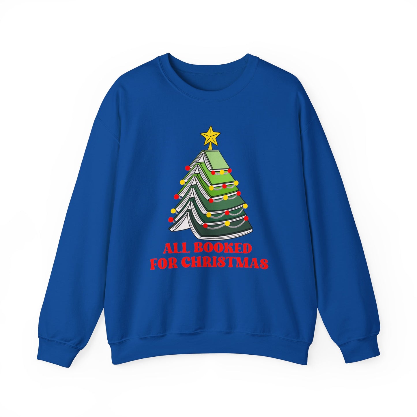 All Booked For Christmas Sweatshirt, Custom Book Lover Christmas Gift, Gift for Book Lover, Cute Book Christmas Tree Sweater, Book club