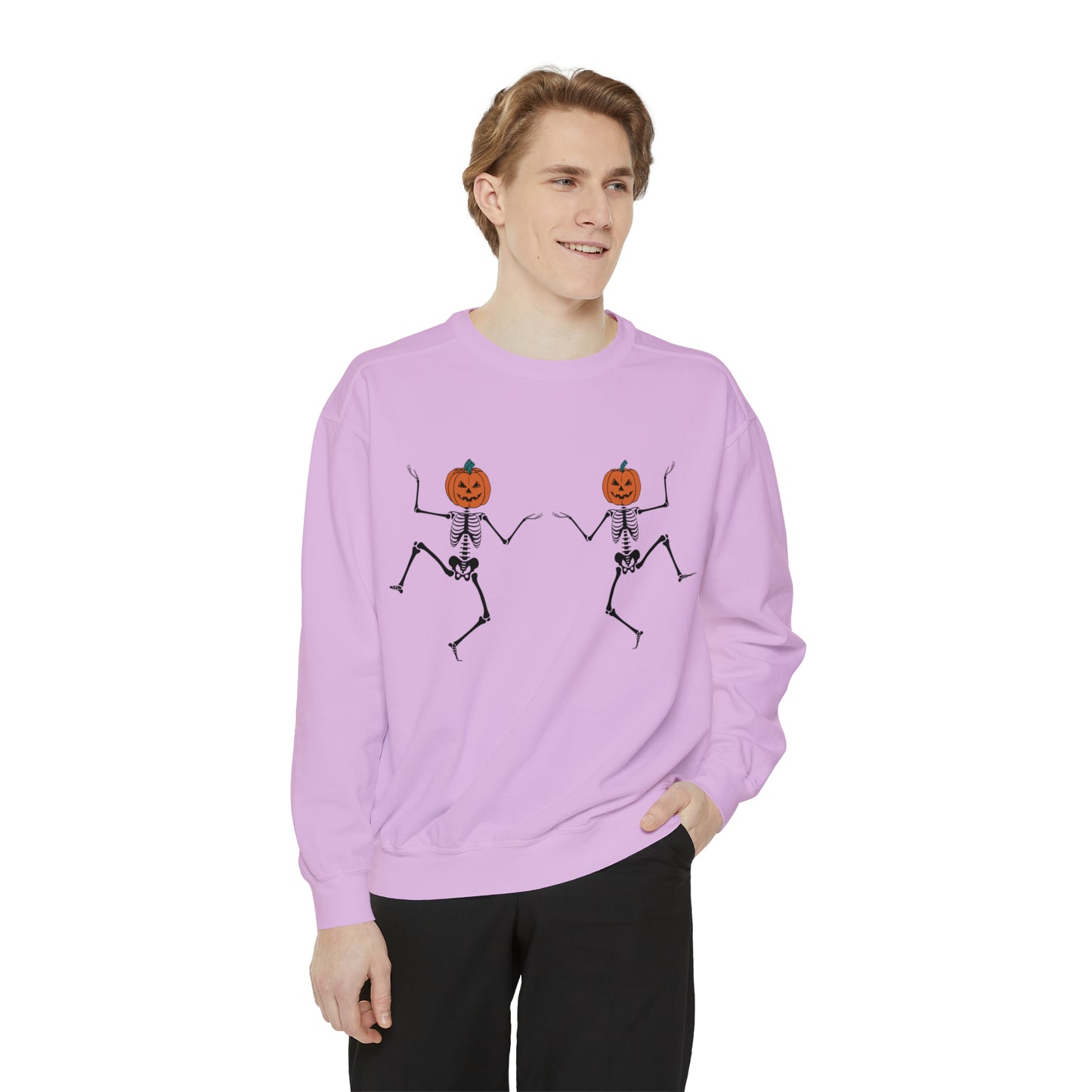 Pumpkin Skeletons Dancing, Comfort Colors, Crewneck, Unisex Garment-Dyed Sweatshirt
