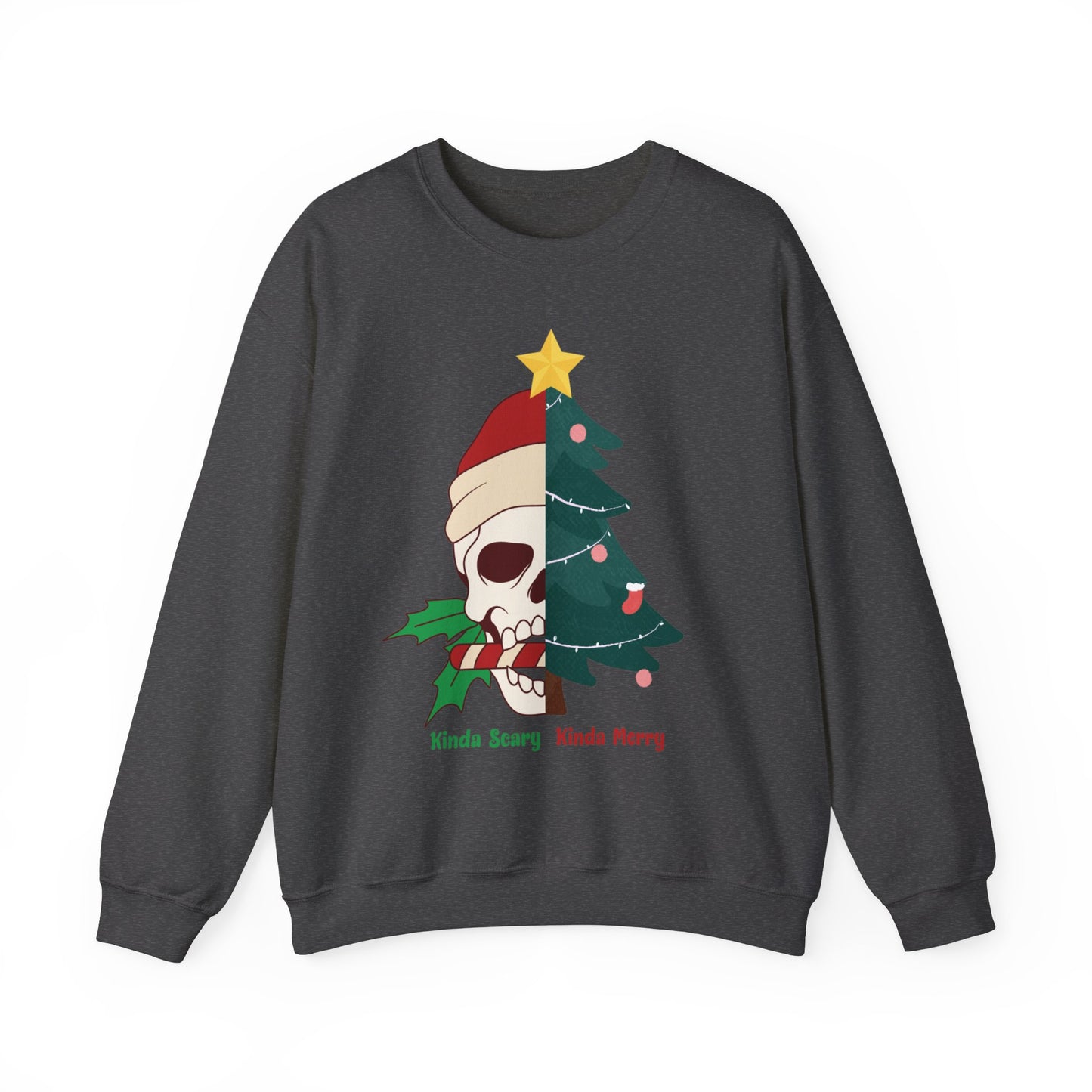 Kinda Scary Kinda Merry Crewneck, Funny Christmas Sweatshirt, Cute Spooky Season Sweater, Custom Christmas Skeleton Sweatshirt, Unisex