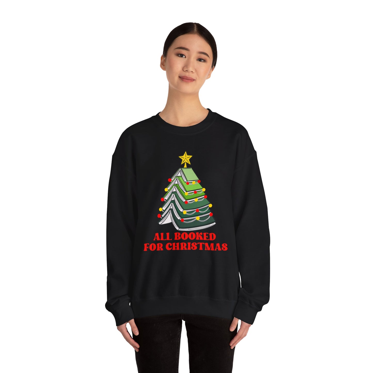 All Booked For Christmas Sweatshirt, Custom Book Lover Christmas Gift, Gift for Book Lover, Cute Book Christmas Tree Sweater, Book club