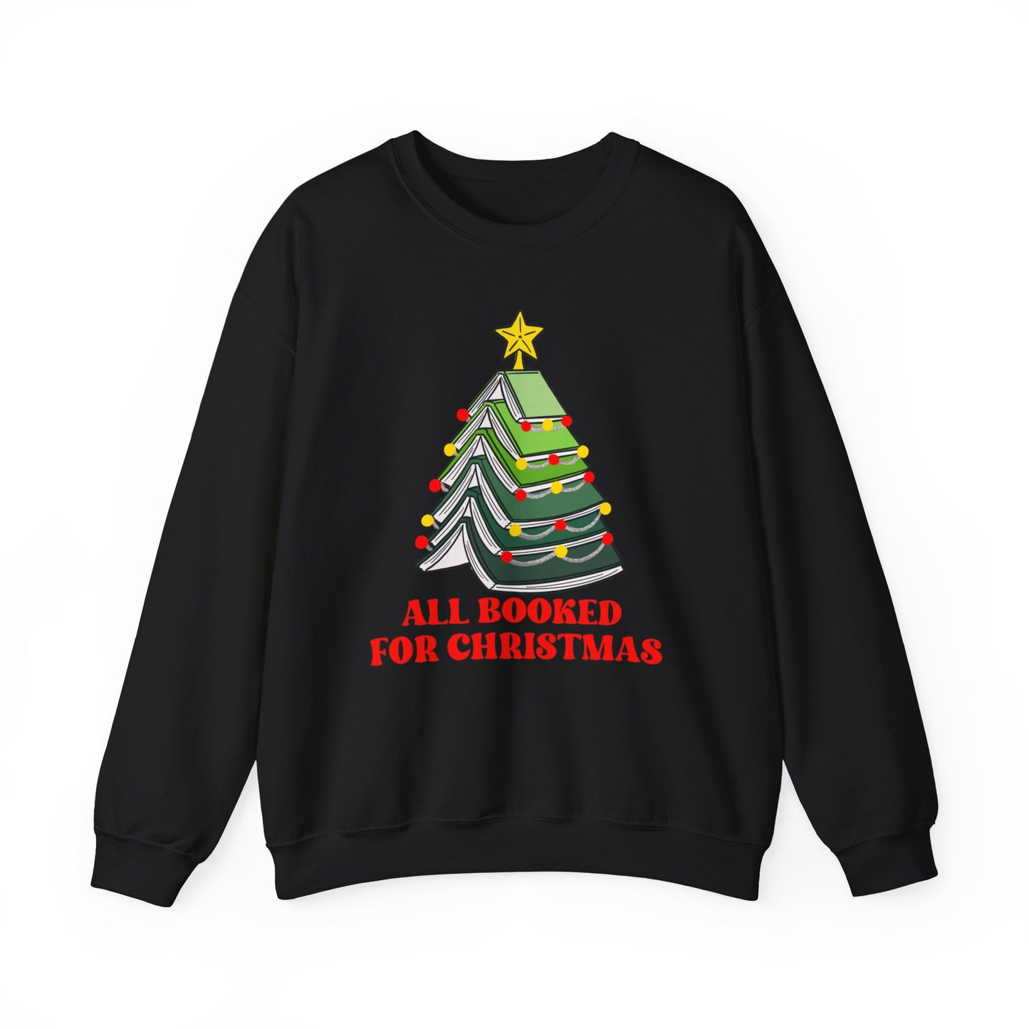 All Booked For Christmas Sweatshirt, Custom Book Lover Christmas Gift, Gift for Book Lover, Cute Book Christmas Tree Sweater, Book club
