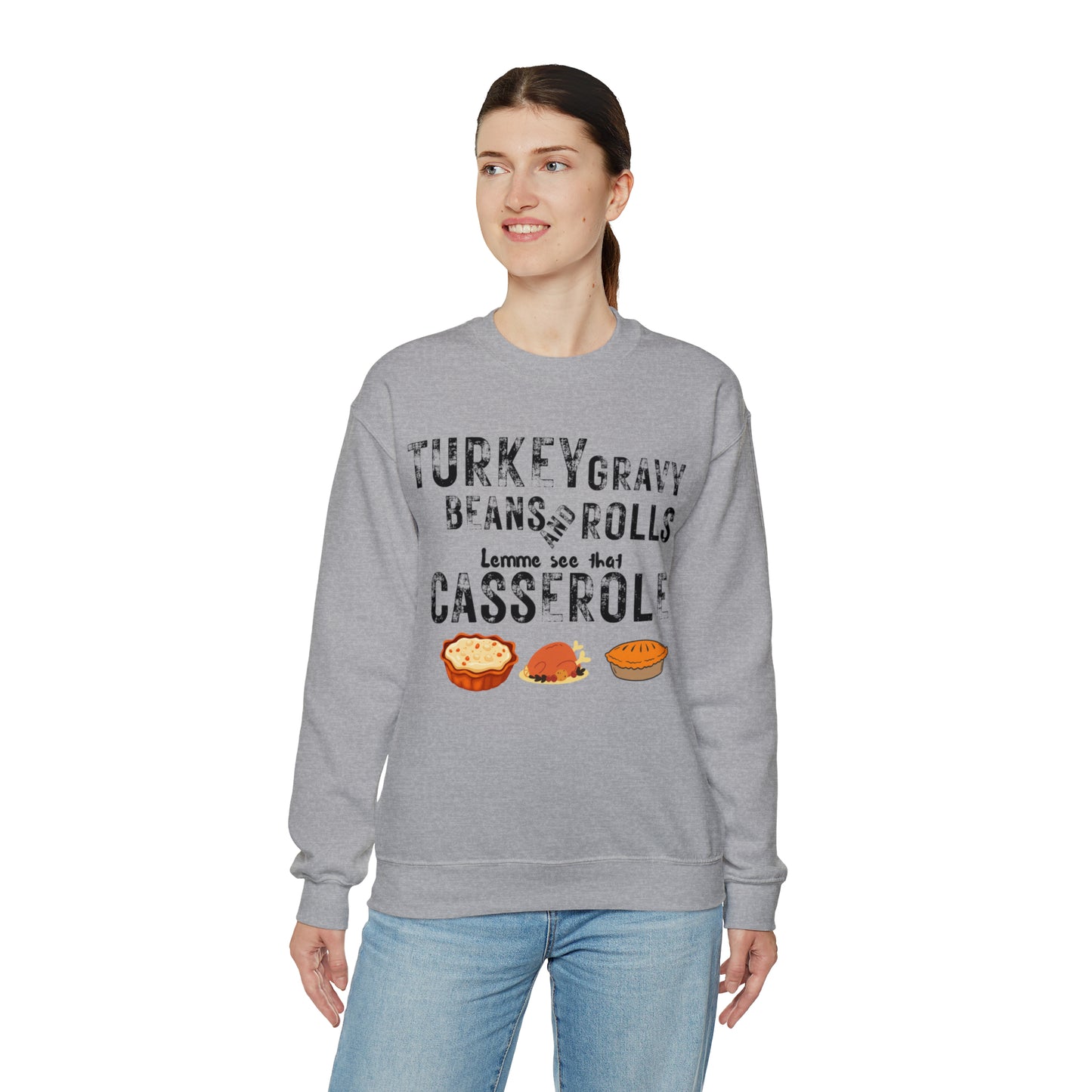 Turkey Thanksgiving Unisex Crewneck Sweatshirt, Turkey Gravy Beans and Rolls, Casserole Sweatshirt