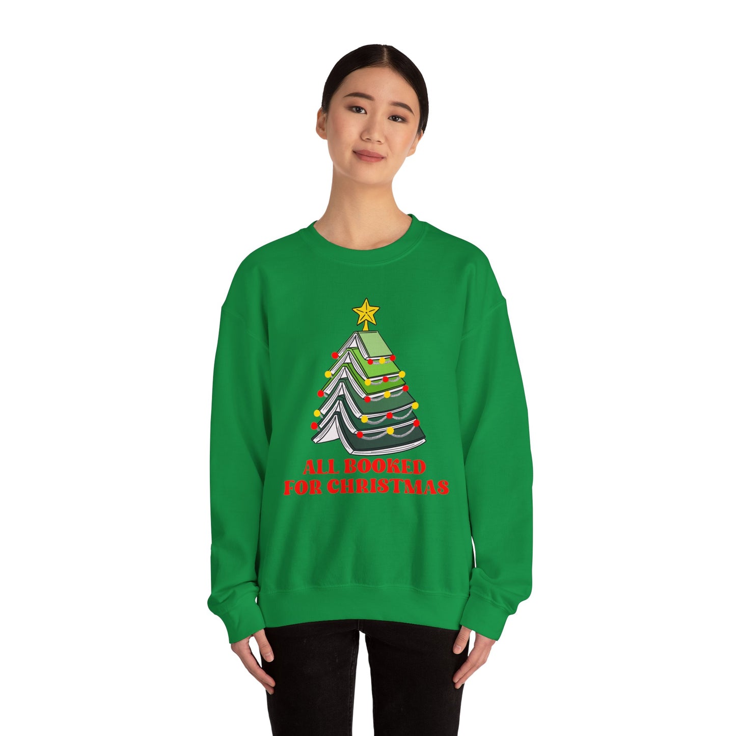 All Booked For Christmas Sweatshirt, Custom Book Lover Christmas Gift, Gift for Book Lover, Cute Book Christmas Tree Sweater, Book club