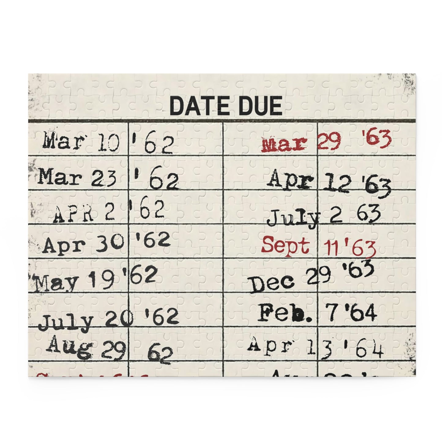 Vintage Library Due Date Card, Retro Library Puzzle (120, 252, 500-Piece), Gift for Reader, Librarian Gift, Bibliophile, Christmas Gift