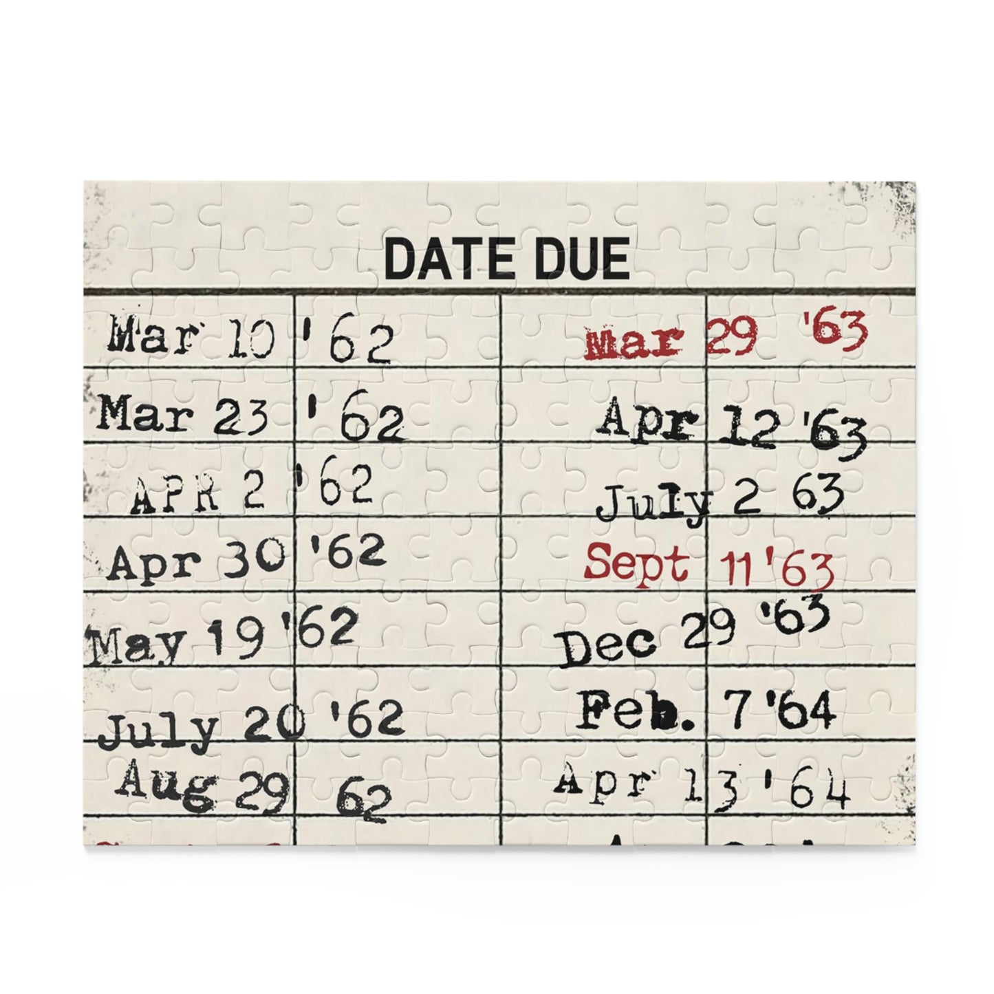 Vintage Library Due Date Card, Retro Library Puzzle (120, 252, 500-Piece), Gift for Reader, Librarian Gift, Bibliophile, Christmas Gift