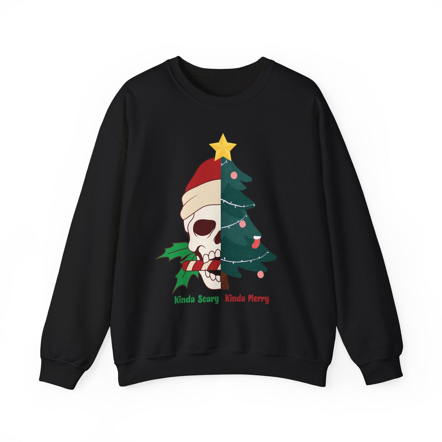 Kinda Scary Kinda Merry Crewneck, Funny Christmas Sweatshirt, Cute Spooky Season Sweater, Custom Christmas Skeleton Sweatshirt, Unisex