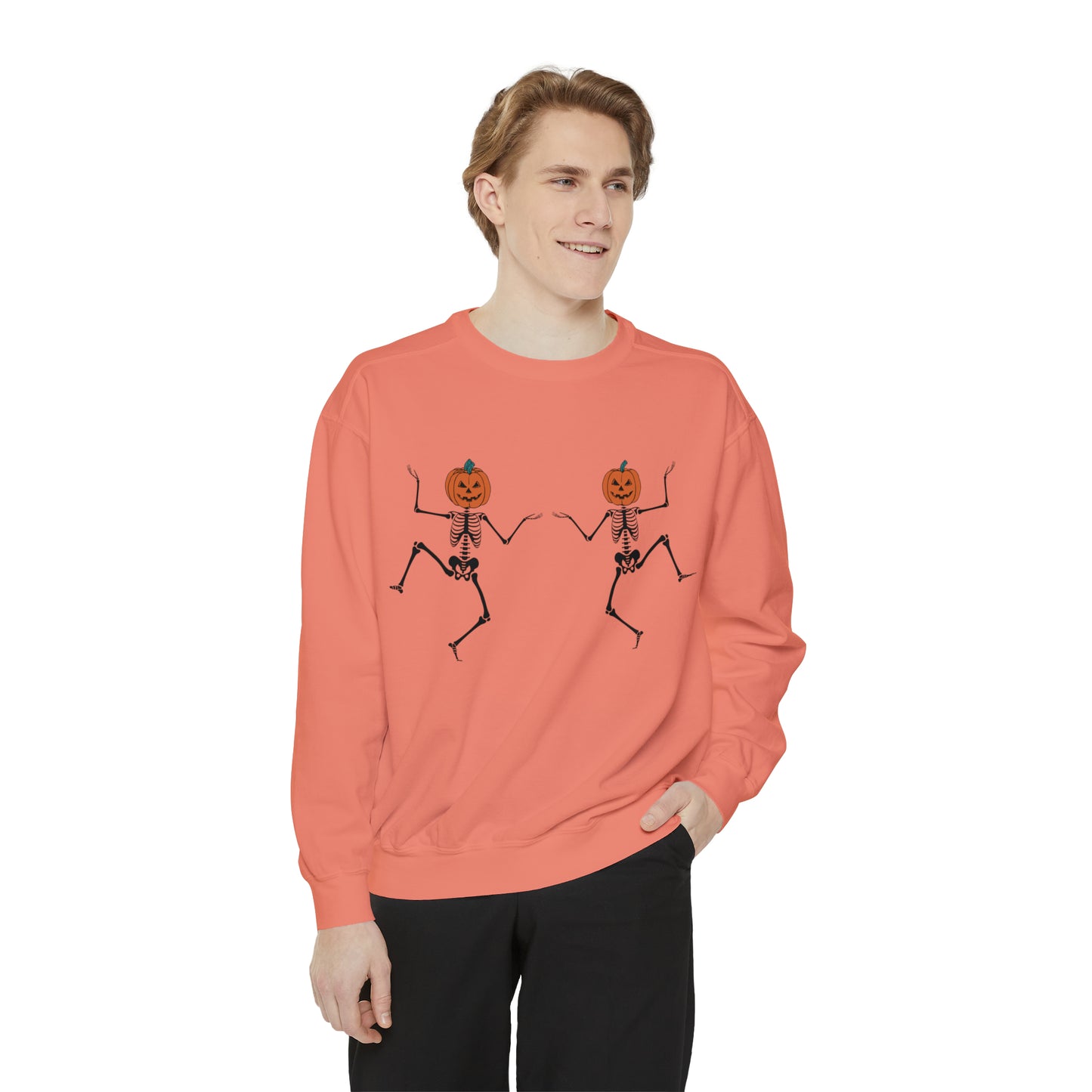 Pumpkin Skeletons Dancing, Comfort Colors, Crewneck, Unisex Garment-Dyed Sweatshirt