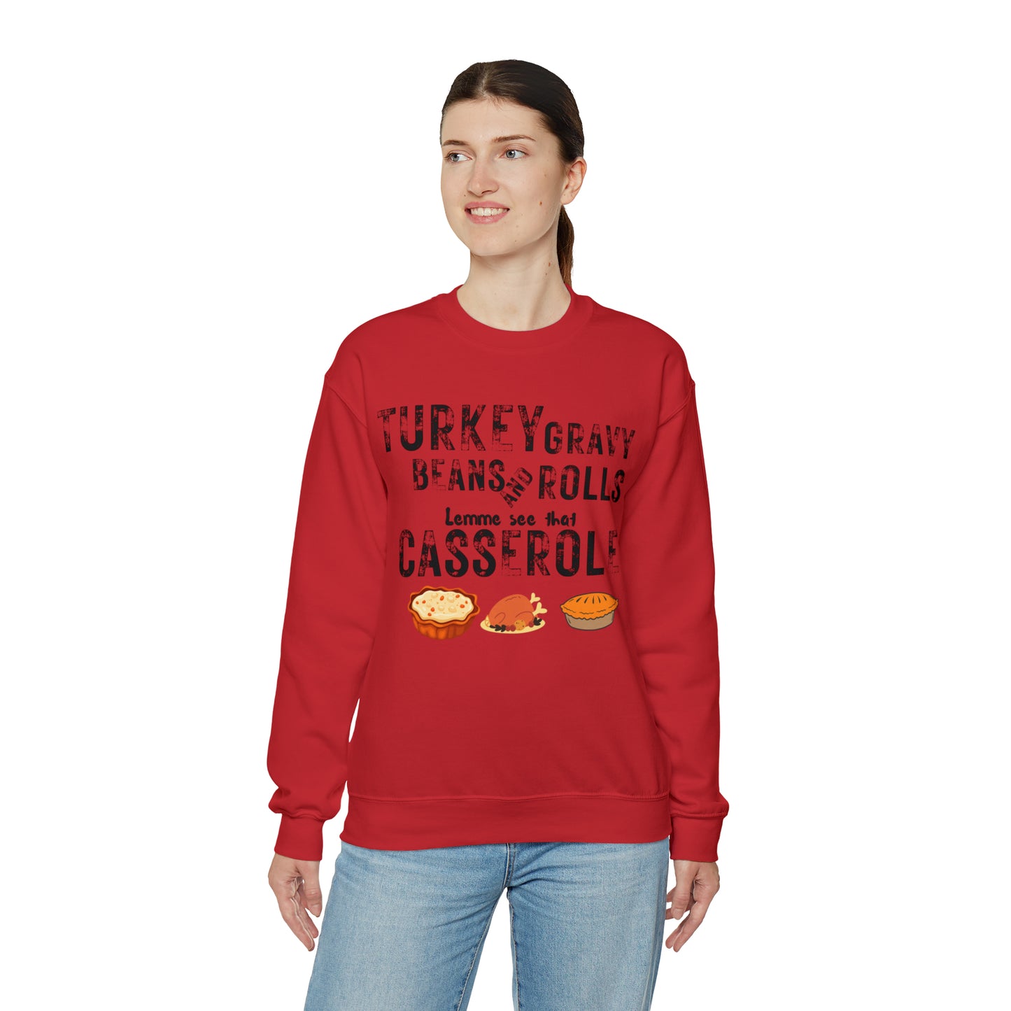 Turkey Thanksgiving Unisex Crewneck Sweatshirt, Turkey Gravy Beans and Rolls, Casserole Sweatshirt