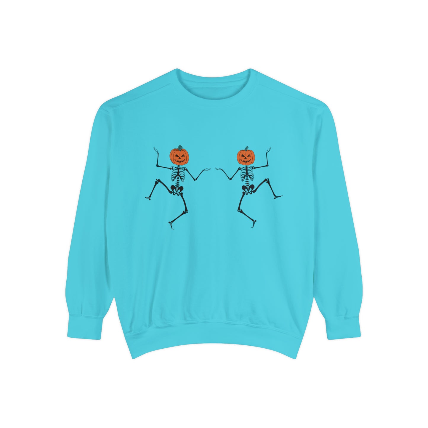 Pumpkin Skeletons Dancing, Comfort Colors, Crewneck, Unisex Garment-Dyed Sweatshirt