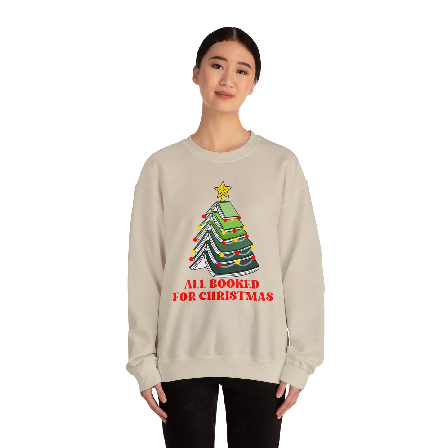 All Booked For Christmas Sweatshirt, Custom Book Lover Christmas Gift, Gift for Book Lover, Cute Book Christmas Tree Sweater, Book club
