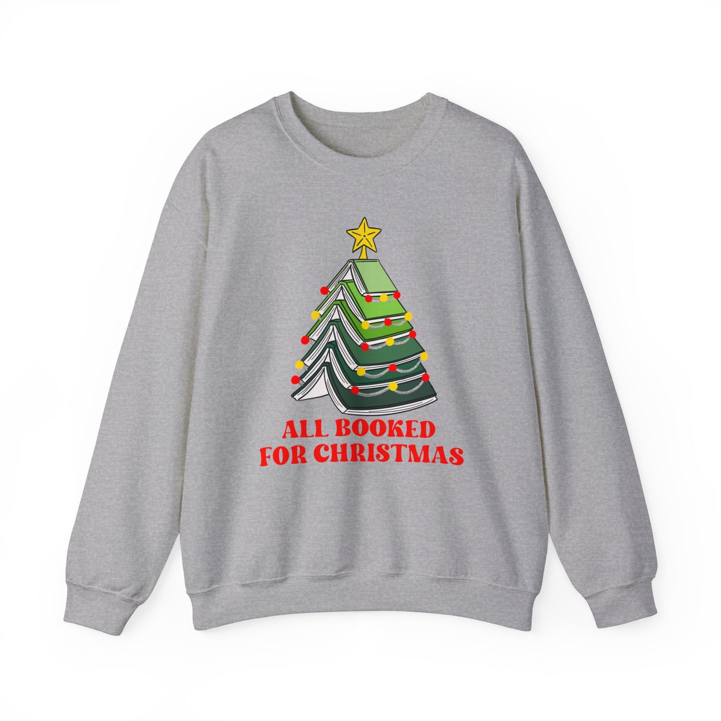 All Booked For Christmas Sweatshirt, Custom Book Lover Christmas Gift, Gift for Book Lover, Cute Book Christmas Tree Sweater, Book club
