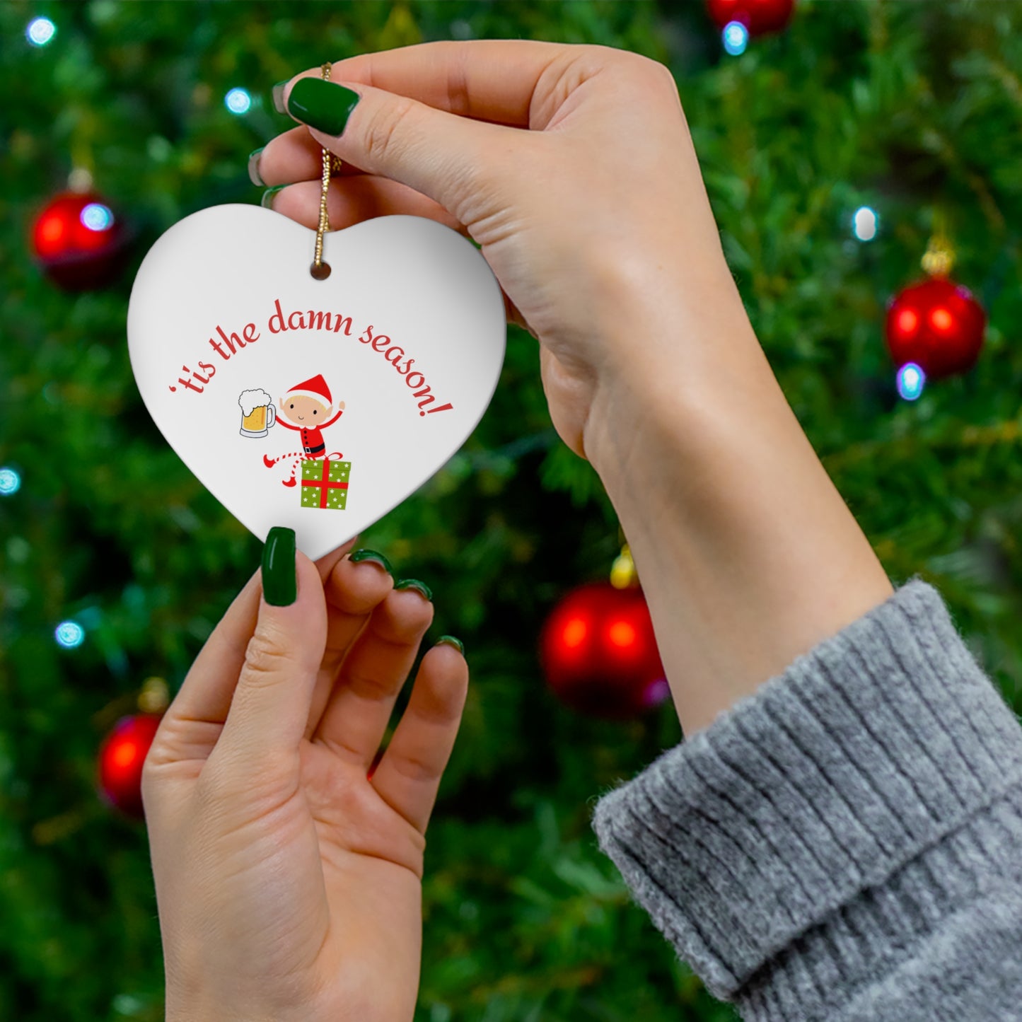 Tis the damn Season Christmas ornament, Holiday Ornament, Funny Gift, Christmas Tree Decor, 4 Shapes, Drinking Elf, Funny Elf, Naughty Elf