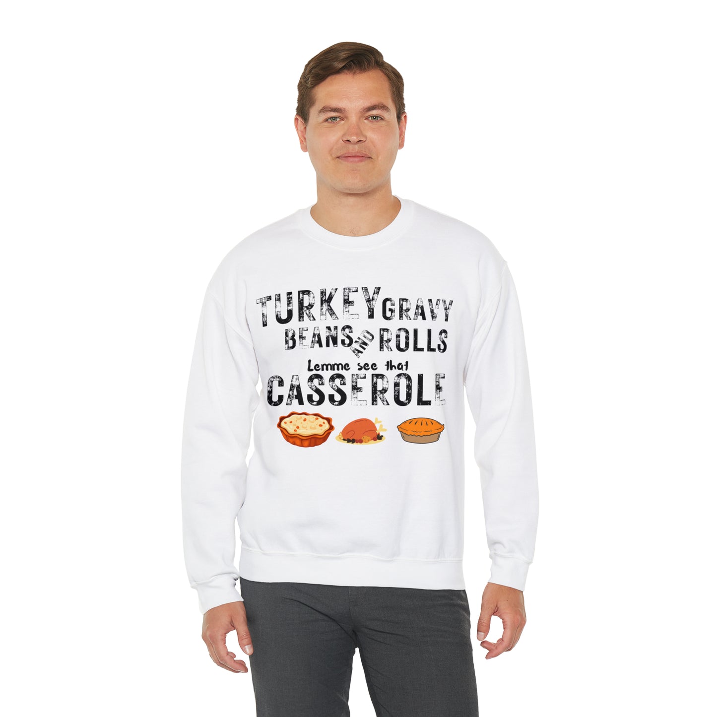 Turkey Thanksgiving Unisex Crewneck Sweatshirt, Turkey Gravy Beans and Rolls, Casserole Sweatshirt