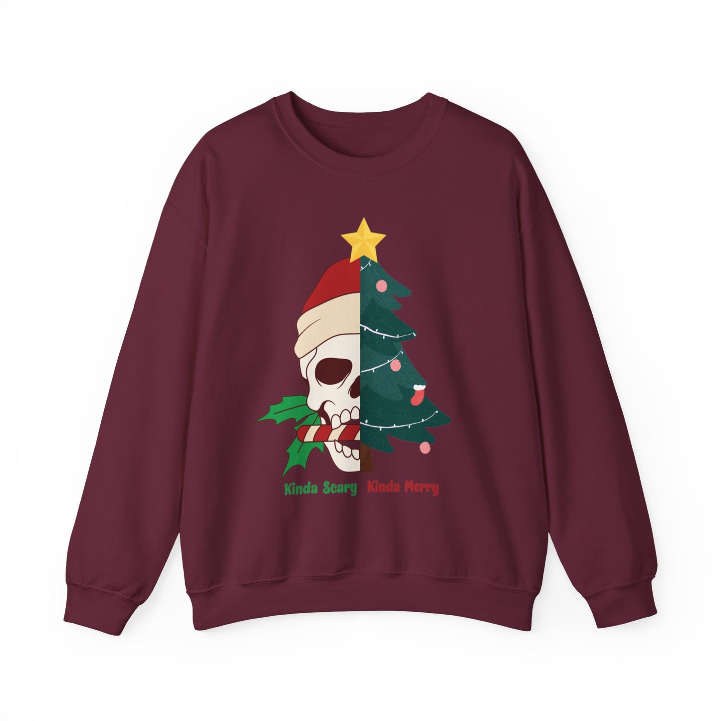 Kinda Scary Kinda Merry Crewneck, Funny Christmas Sweatshirt, Cute Spooky Season Sweater, Custom Christmas Skeleton Sweatshirt, Unisex