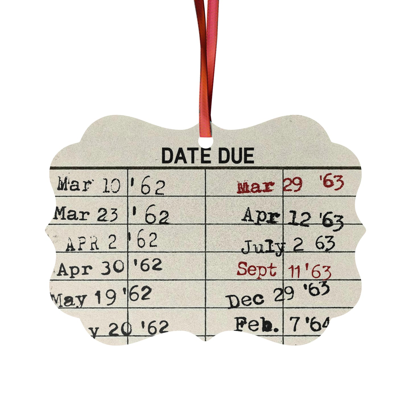 Christmas Vintage Library Due Date Aluminum Ornament (1pc, 5pcs, 10pcs, 20pcs), Retro library, Librarian Ornament, Christmas Tree Decoration