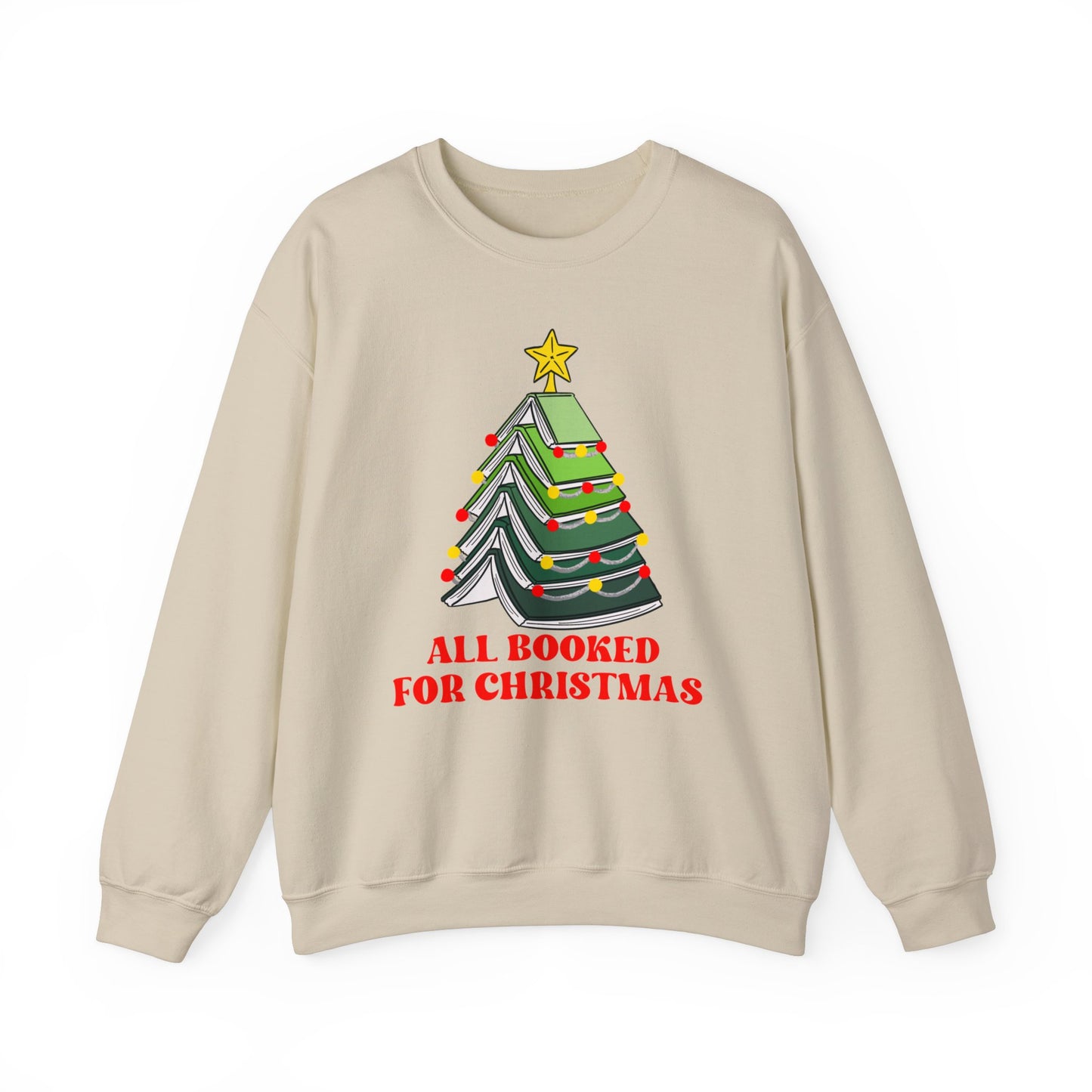 All Booked For Christmas Sweatshirt, Custom Book Lover Christmas Gift, Gift for Book Lover, Cute Book Christmas Tree Sweater, Book club