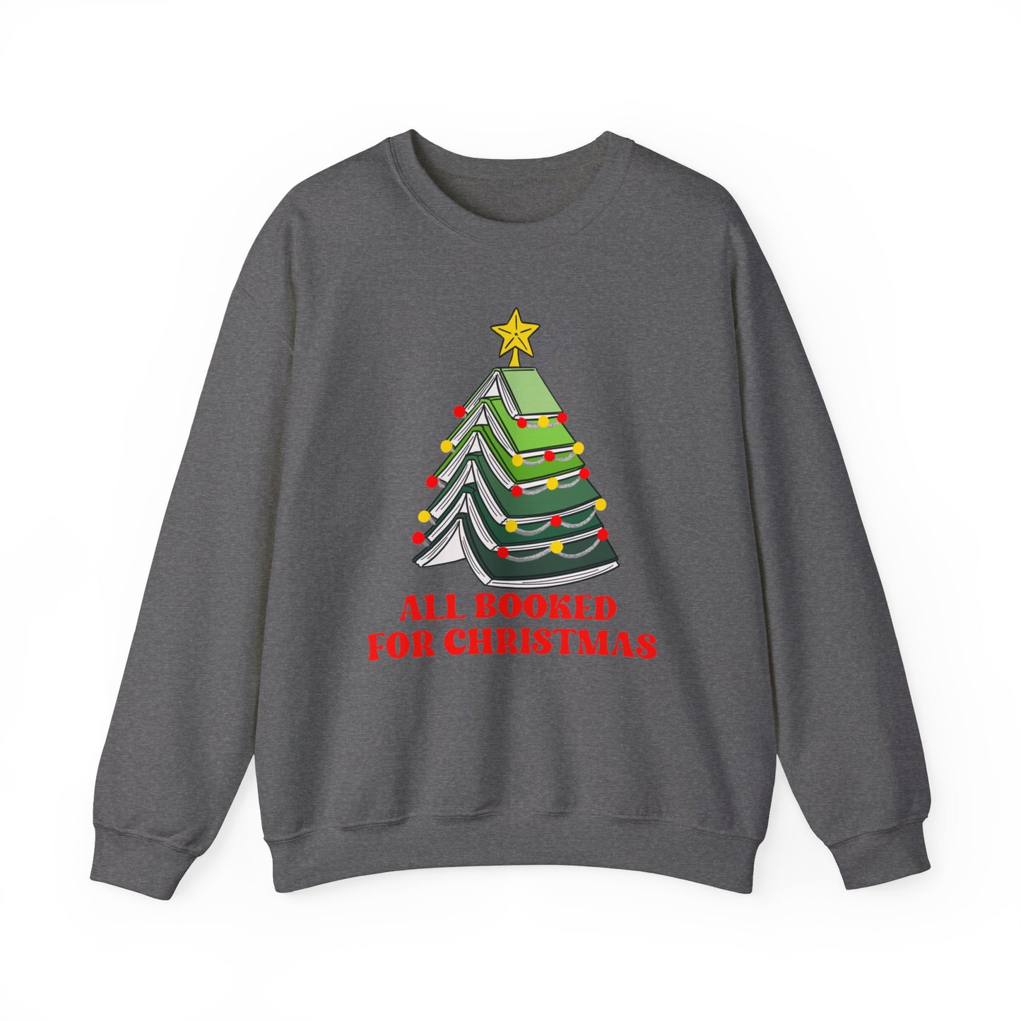 All Booked For Christmas Sweatshirt, Custom Book Lover Christmas Gift, Gift for Book Lover, Cute Book Christmas Tree Sweater, Book club