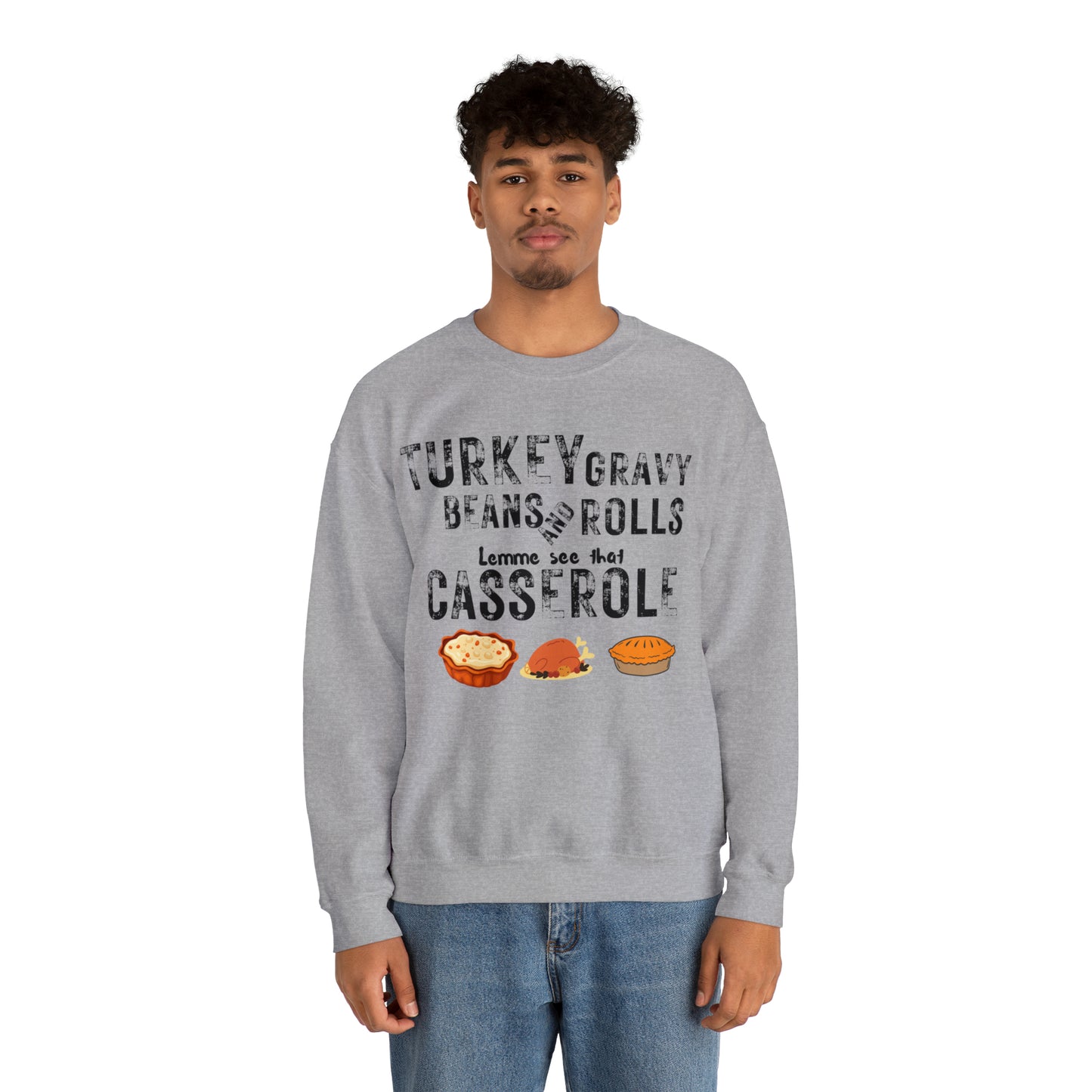 Turkey Thanksgiving Unisex Crewneck Sweatshirt, Turkey Gravy Beans and Rolls, Casserole Sweatshirt