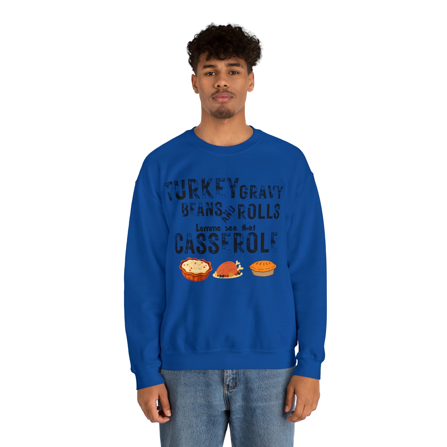 Turkey Thanksgiving Unisex Crewneck Sweatshirt, Turkey Gravy Beans and Rolls, Casserole Sweatshirt