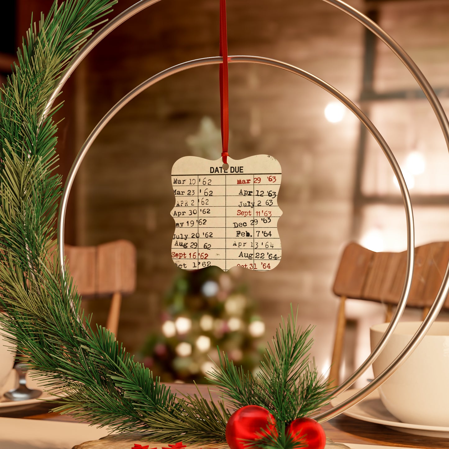 Christmas Vintage Library Due Date Aluminum Ornament (1pc, 5pcs, 10pcs, 20pcs), Retro library, Librarian Ornament, Christmas Tree Decoration