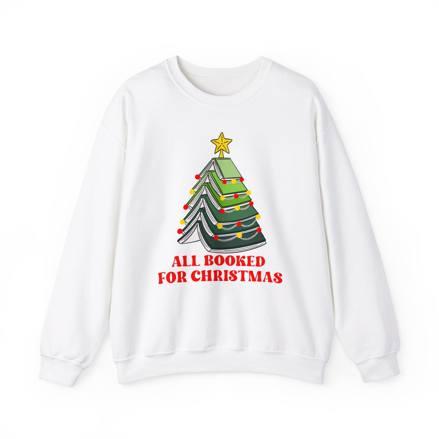 All Booked For Christmas Sweatshirt, Custom Book Lover Christmas Gift, Gift for Book Lover, Cute Book Christmas Tree Sweater, Book club