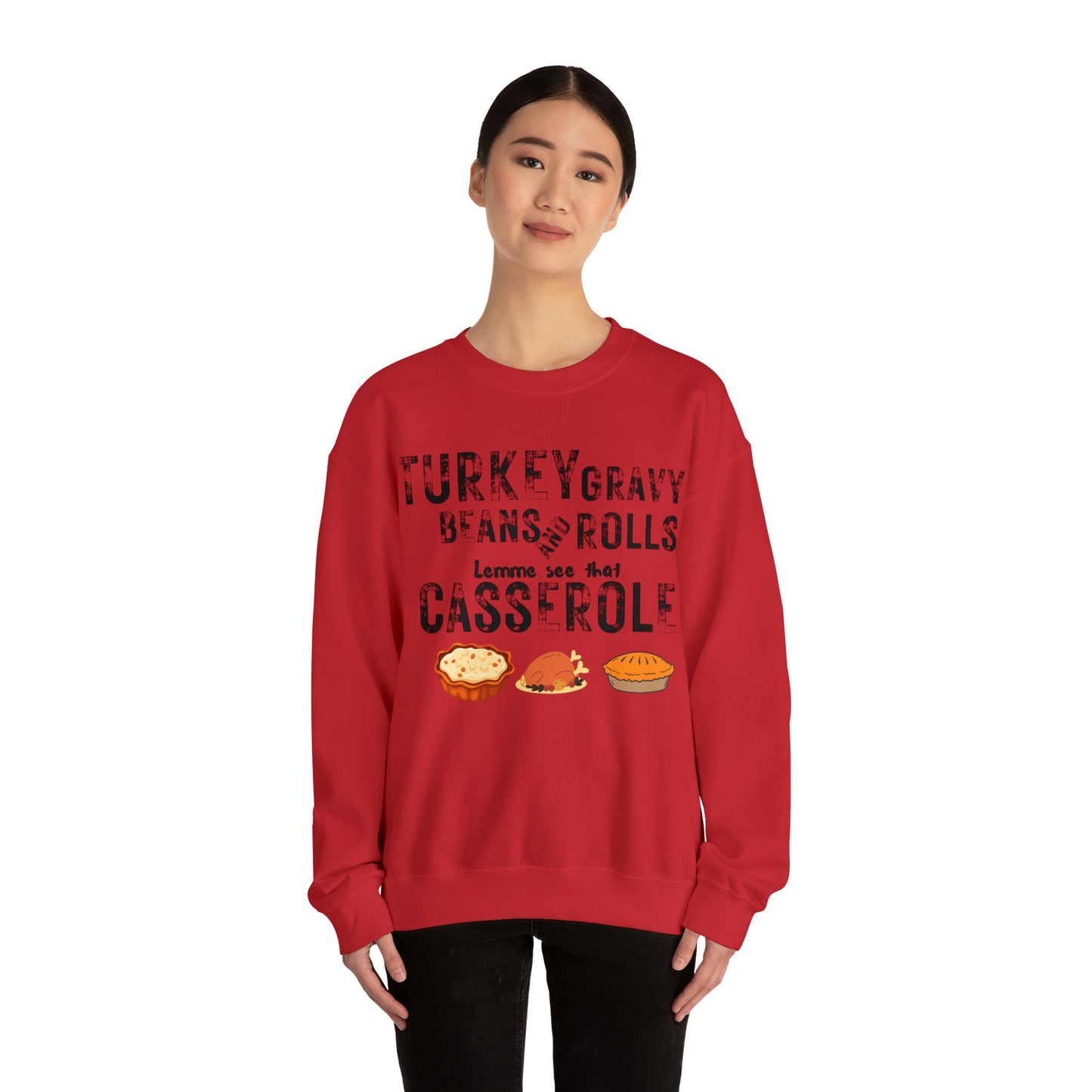 Turkey Thanksgiving Unisex Crewneck Sweatshirt, Turkey Gravy Beans and Rolls, Casserole Sweatshirt