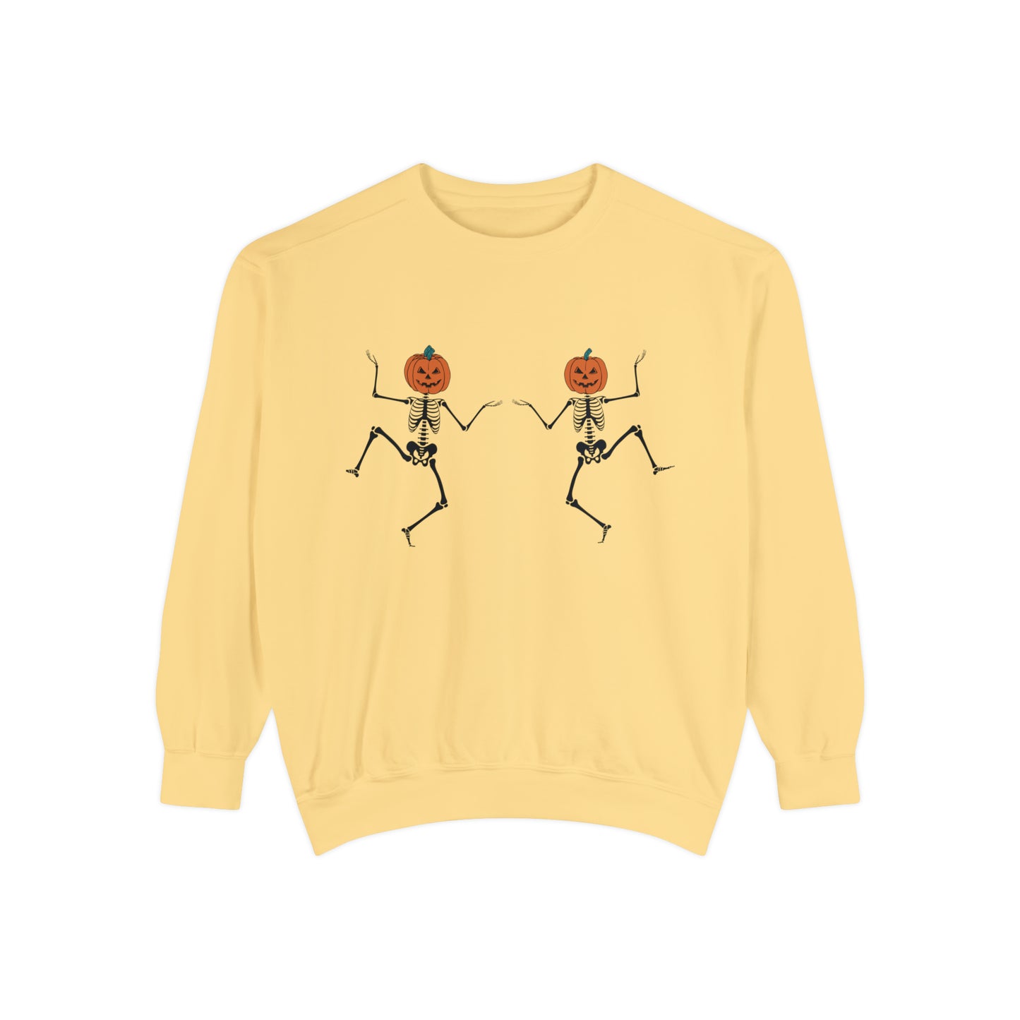 Pumpkin Skeletons Dancing, Comfort Colors, Crewneck, Unisex Garment-Dyed Sweatshirt