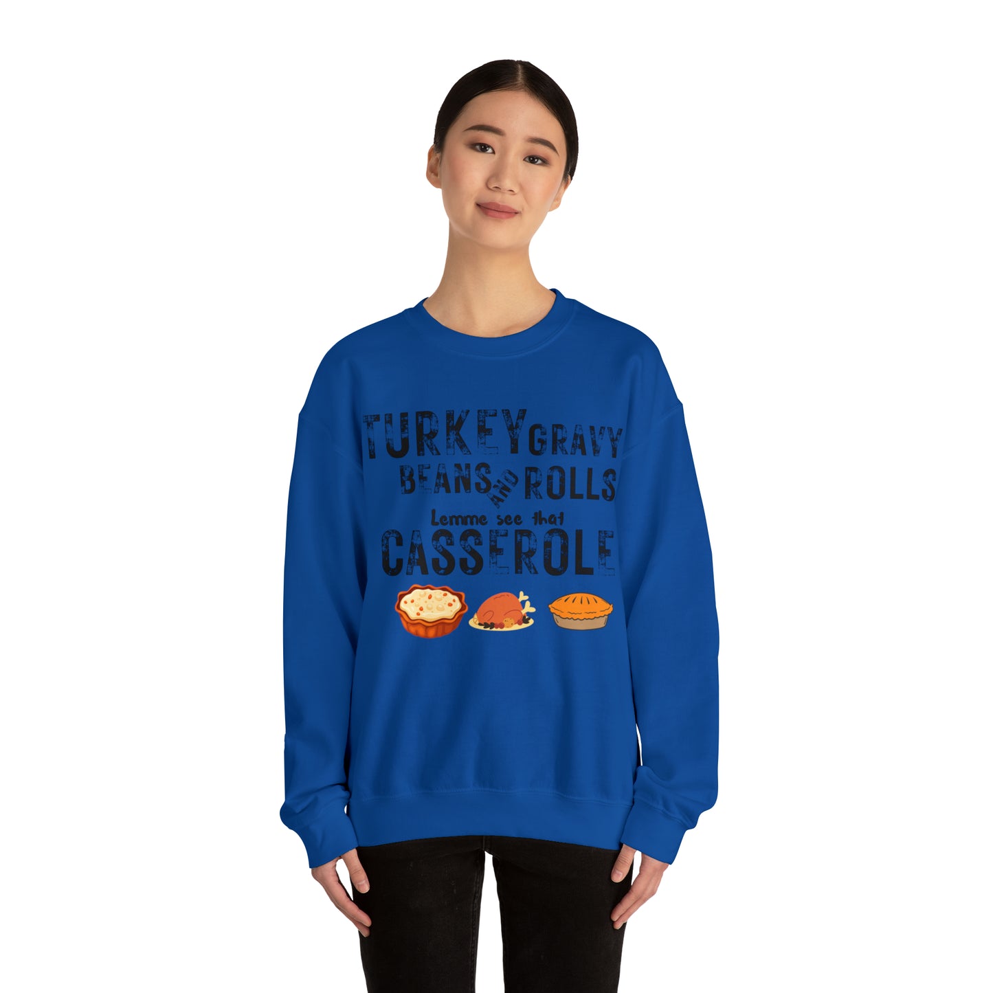 Turkey Thanksgiving Unisex Crewneck Sweatshirt, Turkey Gravy Beans and Rolls, Casserole Sweatshirt