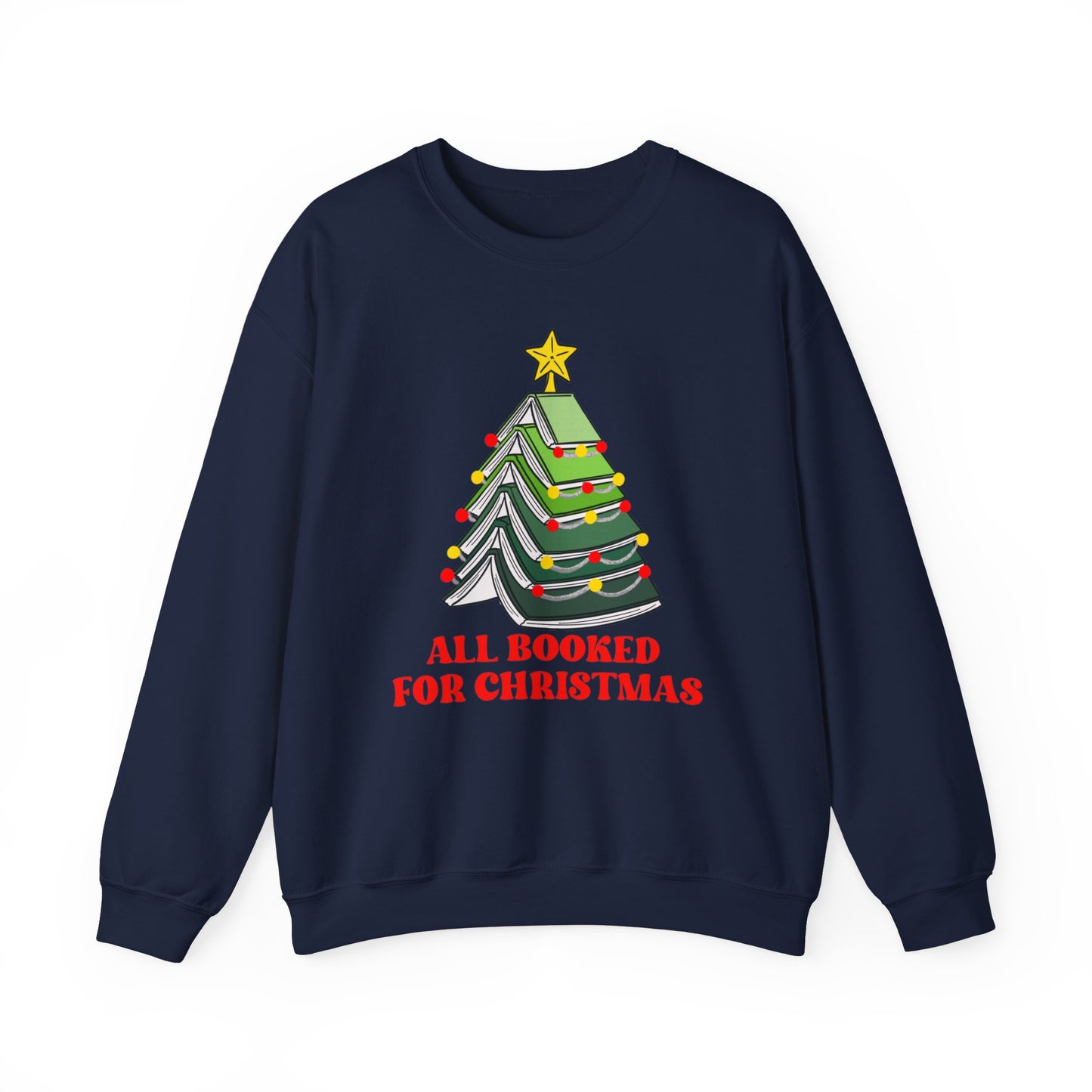 All Booked For Christmas Sweatshirt, Custom Book Lover Christmas Gift, Gift for Book Lover, Cute Book Christmas Tree Sweater, Book club