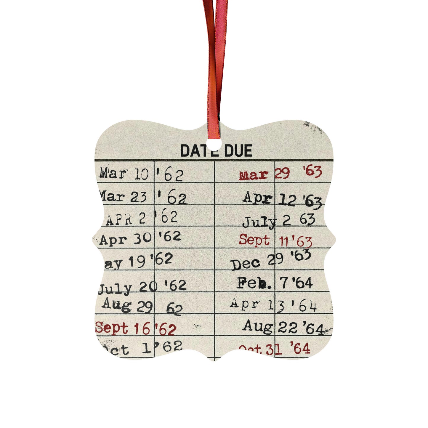 Christmas Vintage Library Due Date Aluminum Ornament (1pc, 5pcs, 10pcs, 20pcs), Retro library, Librarian Ornament, Christmas Tree Decoration