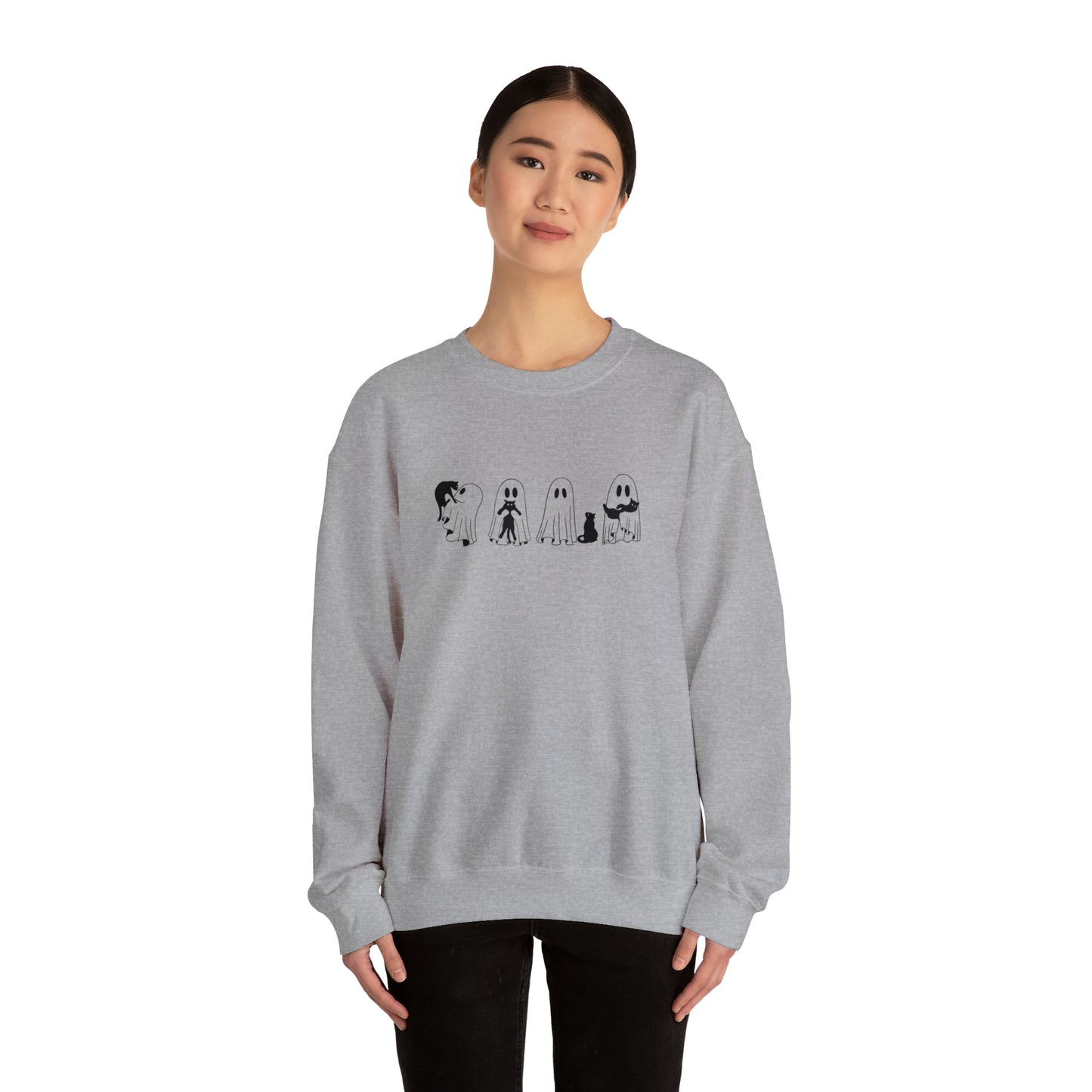 Ghost Holding Black Cat Sweatshirt, Halloween Shirt, Ghost Shirt, Spooky Season, Cute Fall Shirt for Women, Halloween Sweatshirt, Cat Shirt