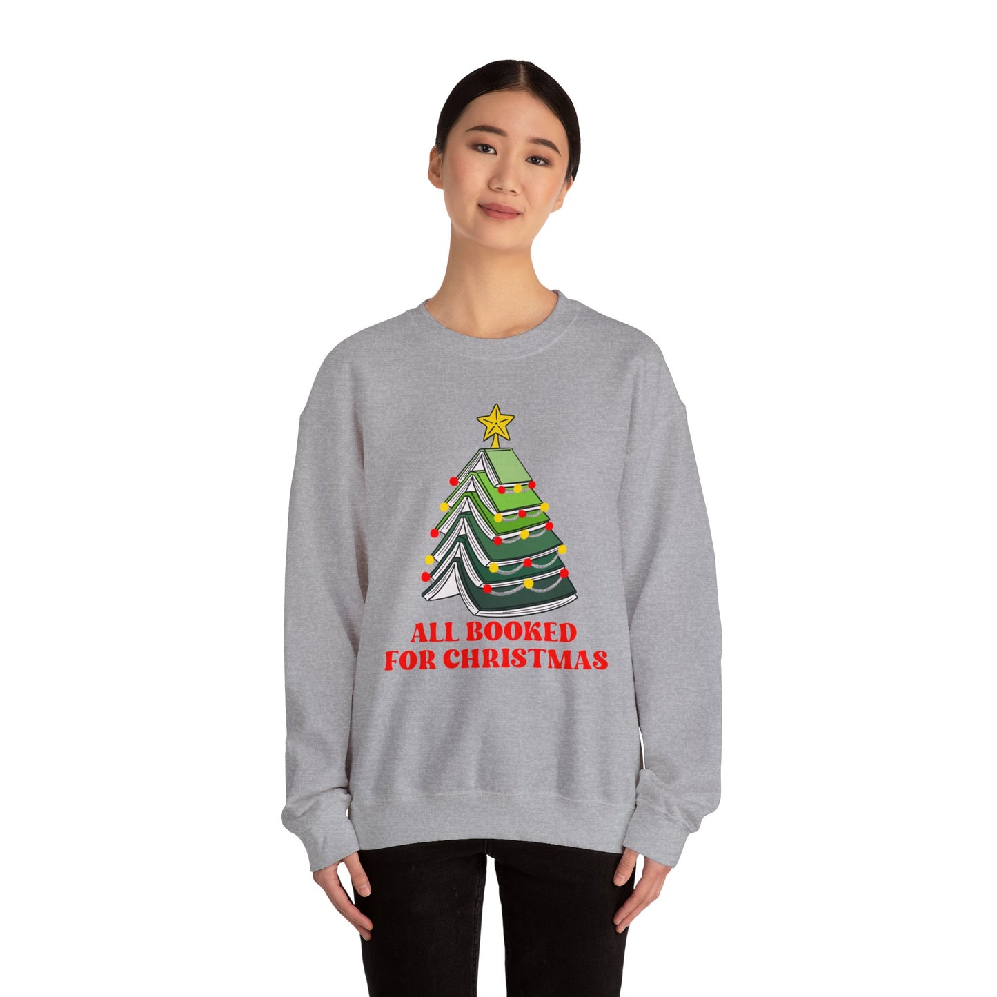 All Booked For Christmas Sweatshirt, Custom Book Lover Christmas Gift, Gift for Book Lover, Cute Book Christmas Tree Sweater, Book club